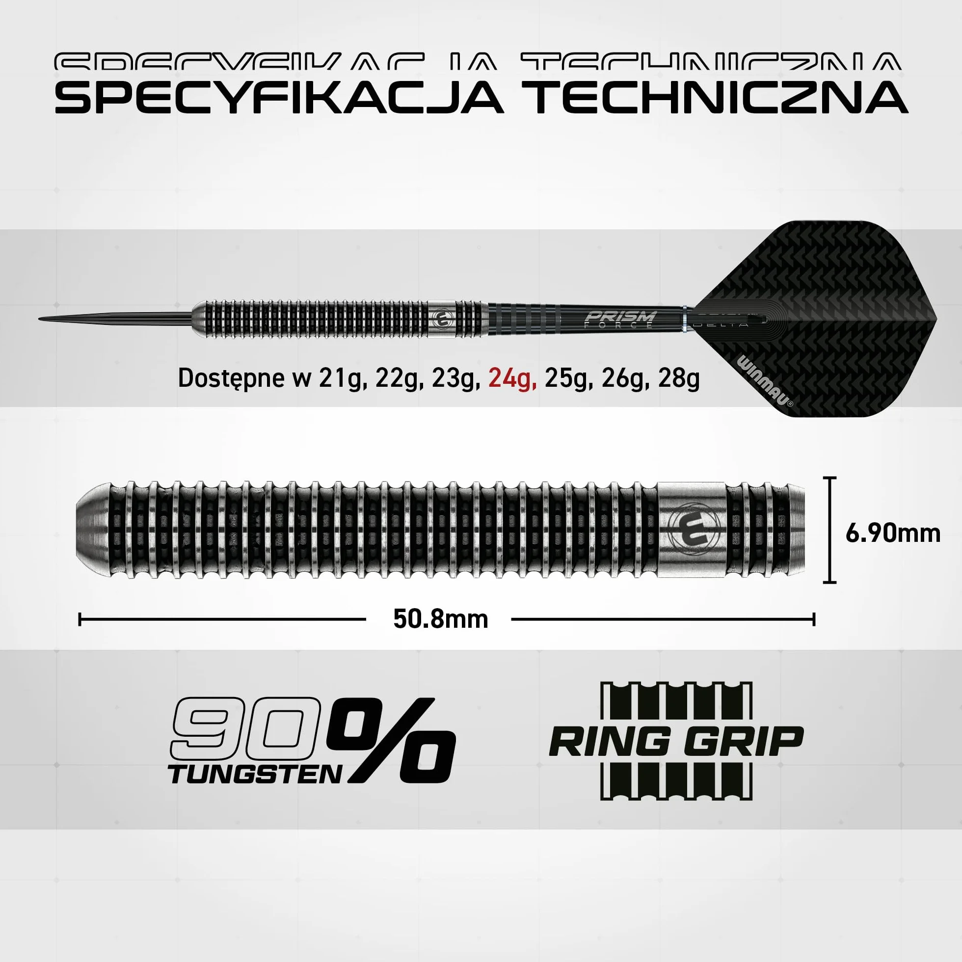 WINMAU Blackout 90% wolframowy zestaw rzutek z lotkami i trzonkami (łodygi)