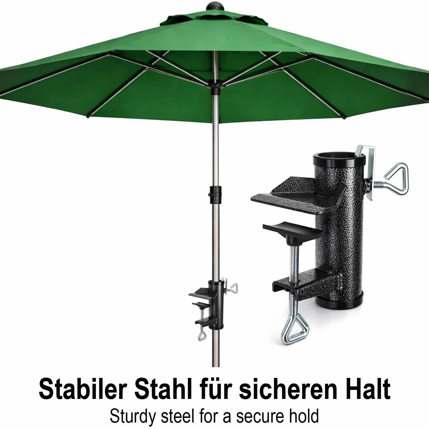 com-four® Uchwyt do parasola ze stali, mocowanie balkonowe bez wiercenia do balustrady lub stolu, uchwyt XL do parasola ogrodowego, stabilne mocowanie (1 sztuka antracyt - Ø 25-38mm)
