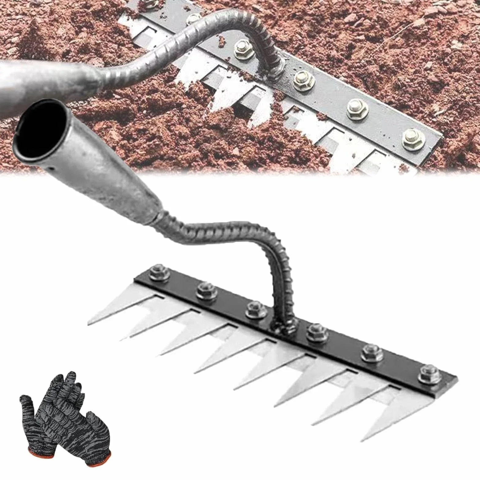 Garden Iron Rake Heavy Duty, Weeding Rake with 5, 6, 7 or 8 Teeth, Lawn Leveling Rake for Gardening and Weeding, Carbon Steel Scarifying Rake, Landscaping Rake for Efficient Garden Weeding(8 teeth)