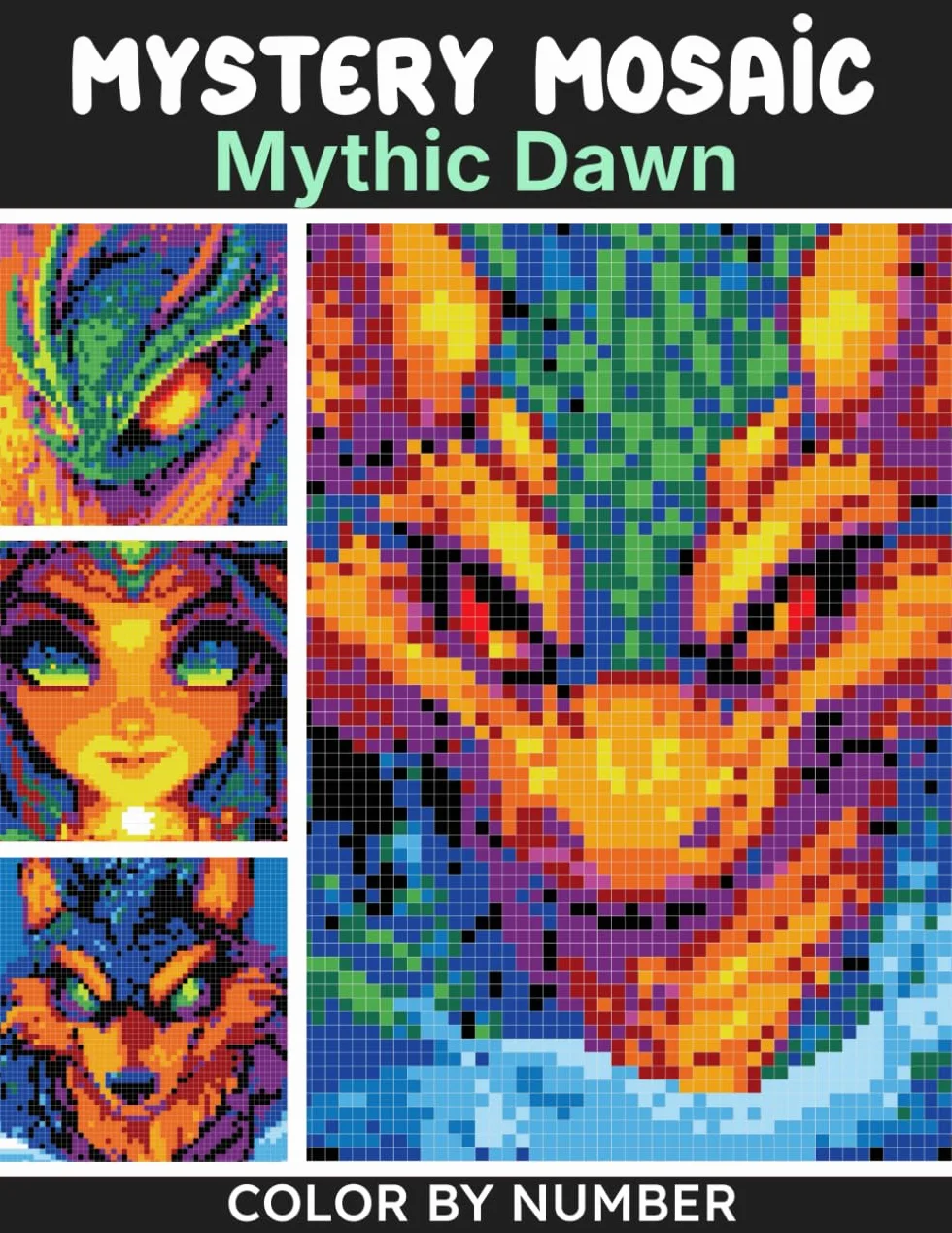 Mosaic Mystery Color by Number: A Creative Quest for Relaxation and Stress-Relief With Vibrant and Fun Mythical Pixel Art