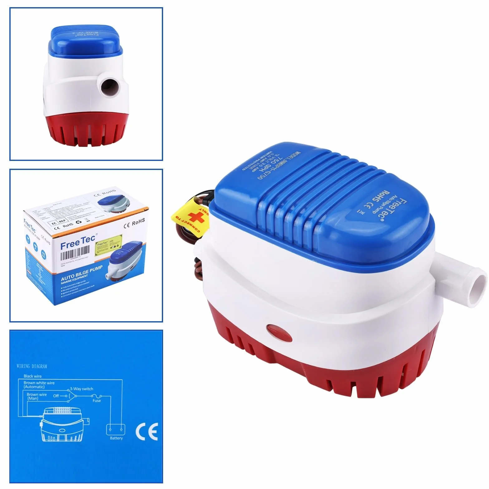 FreeTec Pompa zęzowa 12 V 47 LPM automatyczna z przełącznikiem pływakowym