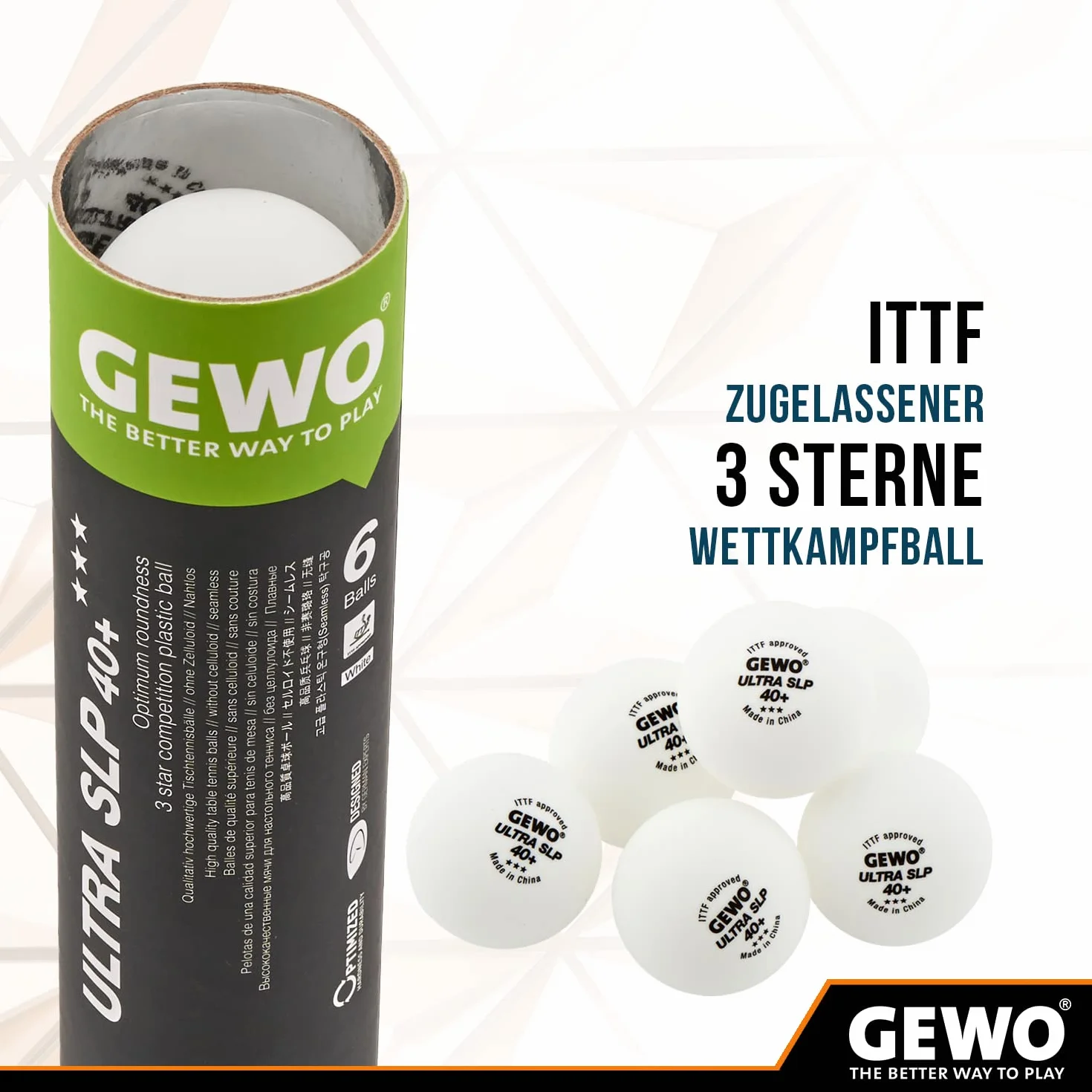 GEWO Ultra SLP piłki do tenisa stołowego 3 gwiazdki 40+ bez szwów ITTF 6 sztuk