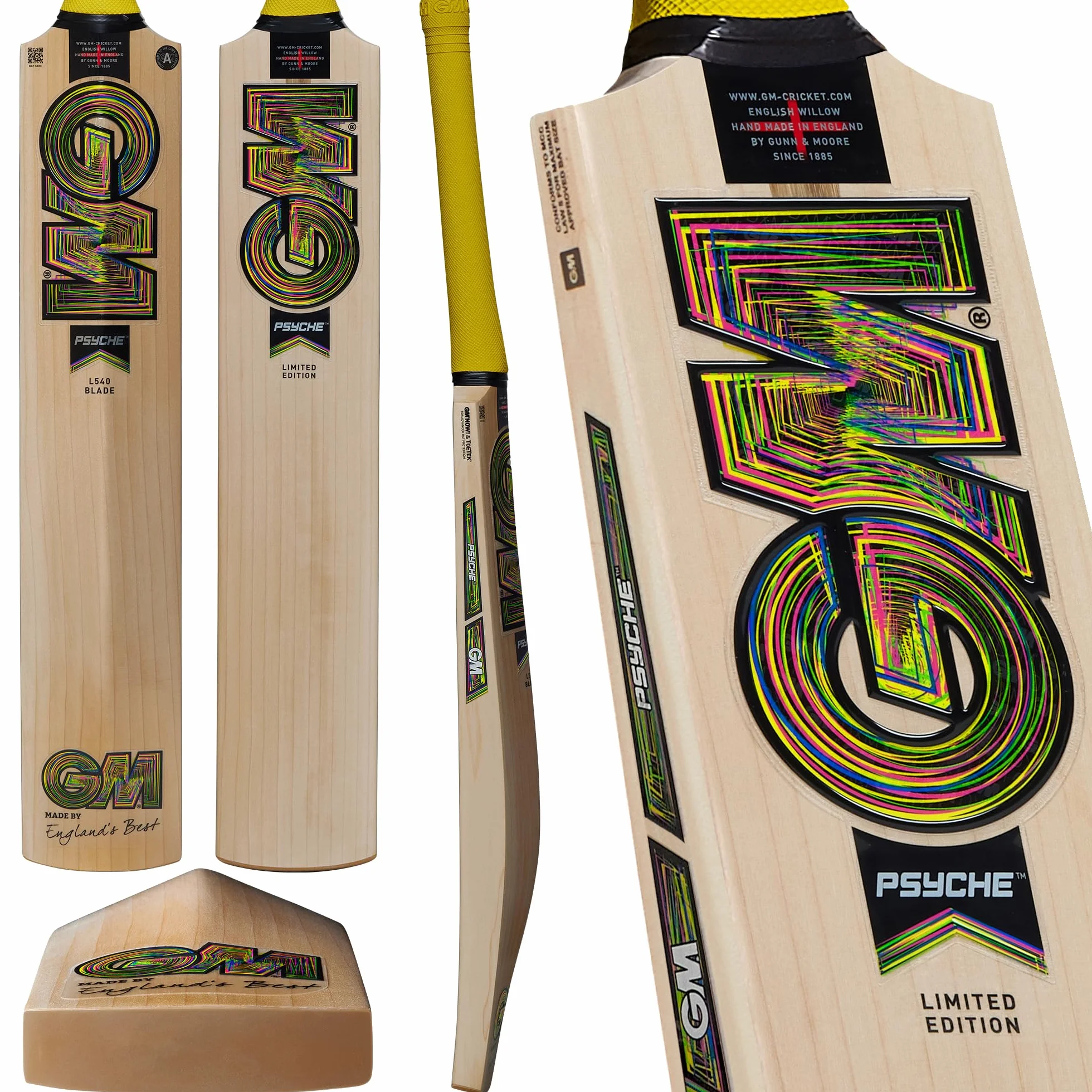 Gunn & Moore GM Cricket Bat Psyche 404 sezonowana bielona wierzba angielska klasy 3 DXM ToeTek