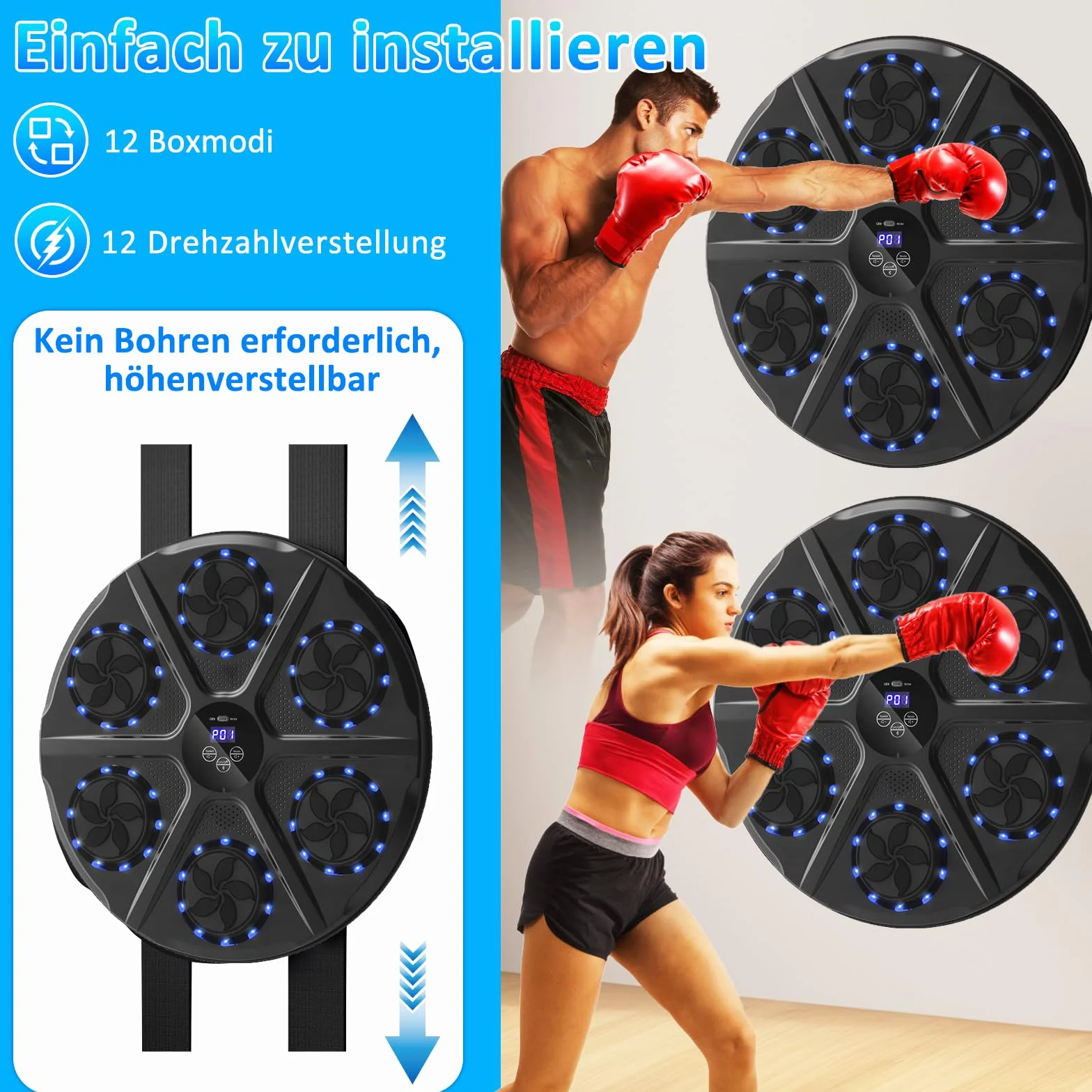 Music Boxing Machine Smart Muzyczna maszyna bokserska na ścianę Bluetooth 9 funkcji 18 prędkości