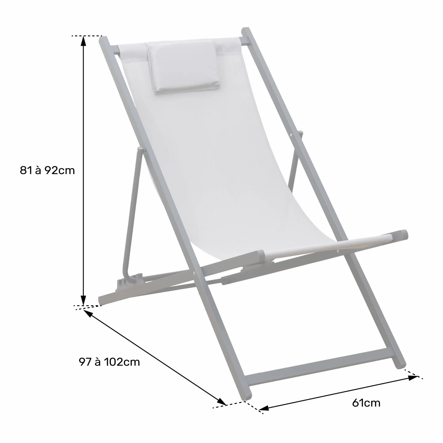 Zestaw 2 leżaków CYPRUS z szarego tekstylenu z antracytową aluminiową ramą - Leżaki z poduszką zagłówka - Idealne do ogrodu, na taras i patio