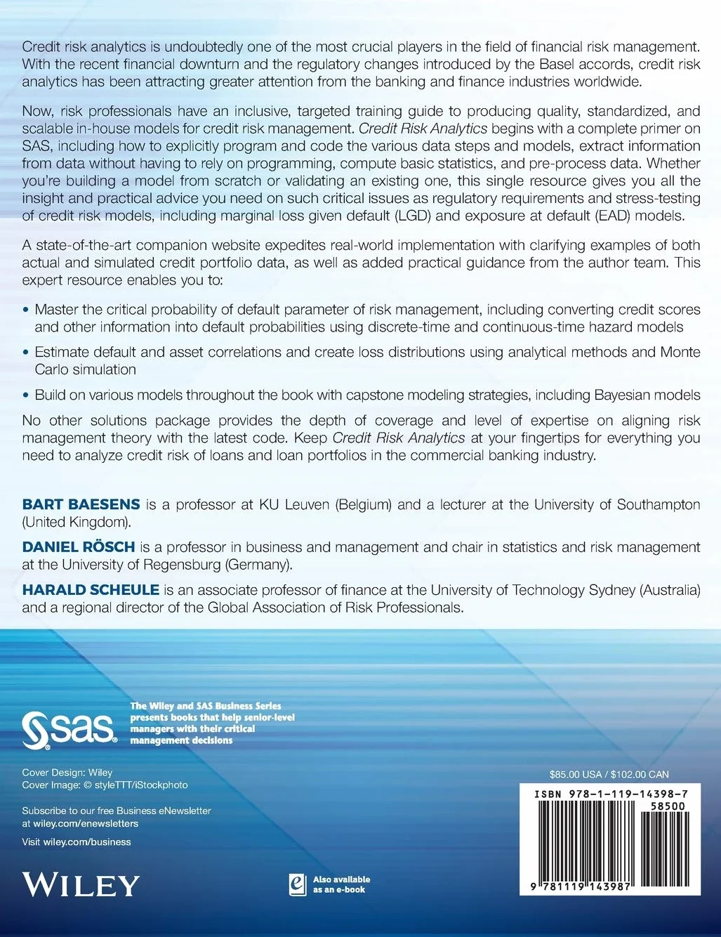 Credit Risk Analytics: Measurement Techniques, Applications, and Examples in SAS