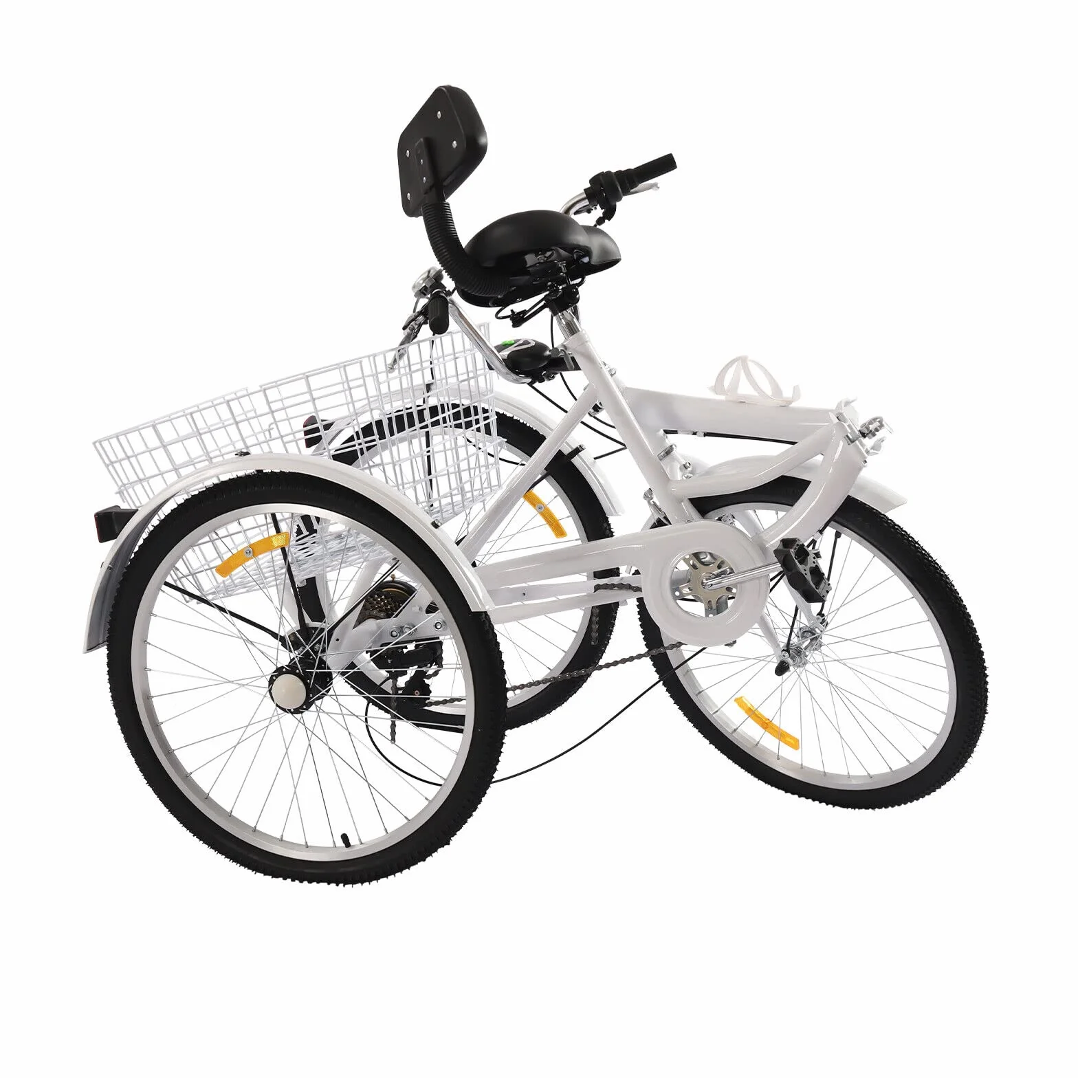 Rower trójkołowy dla dorosłych 24″ składany 7 biegów LED kosz