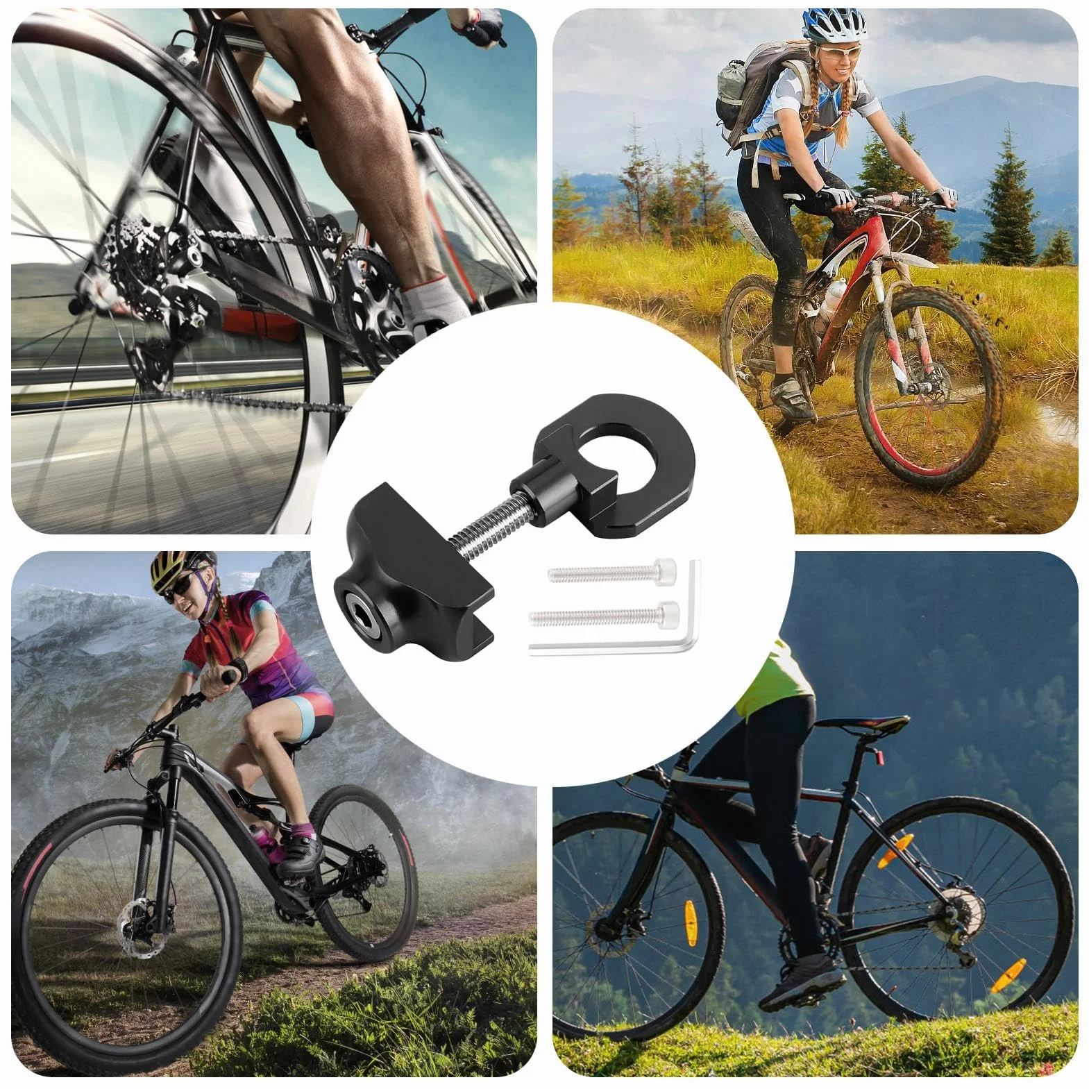 Bike Chain Tensioner, Portable Cycling Fastener, Chain Stabilizer Tool, 2x1.22x1.2cm Safety Enhancer, Fit, Black, for Men’s and Women’s Biking Performance Convenience