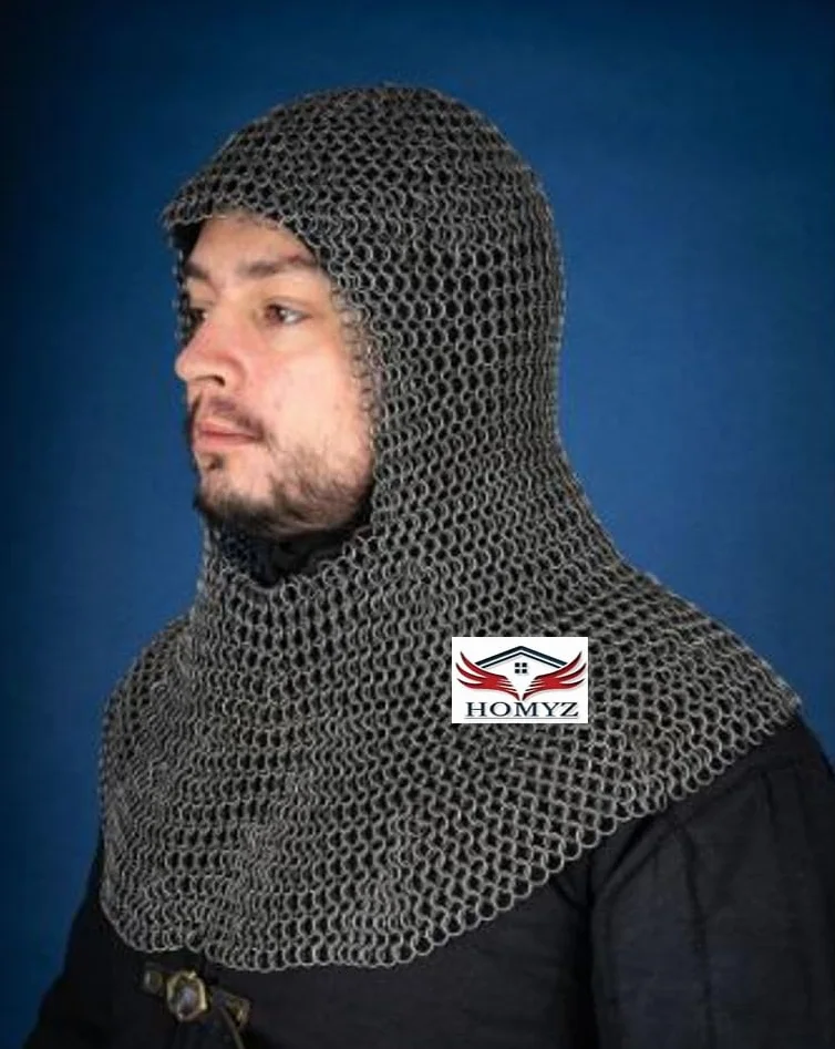 Średniowieczna kolcza kaptur Coif Armor Chainmail Hood Larp Sca Costume