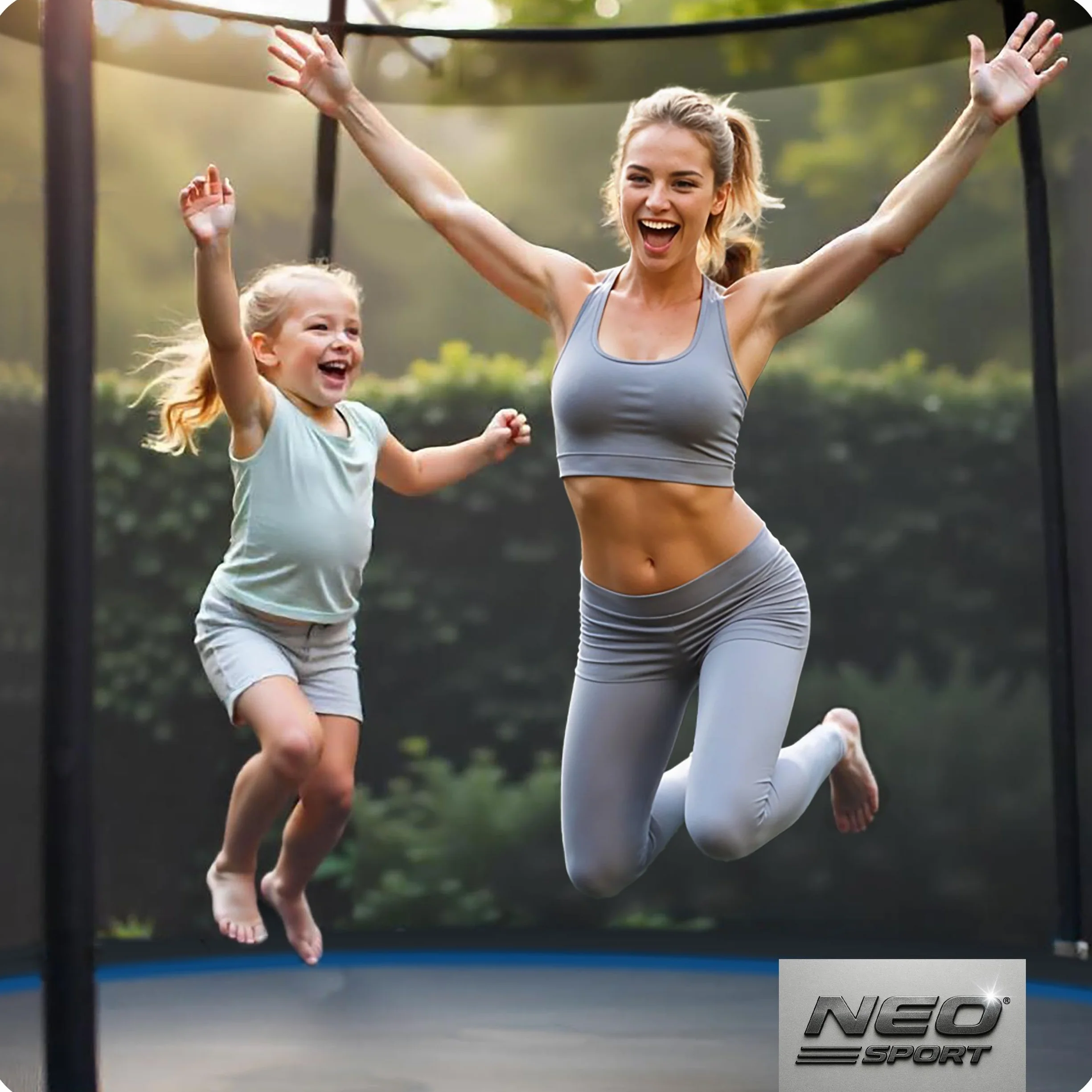 Neo-Sport Trampolina Ogrodowa Dla Dzieci Z Zewnętrzną Siatką Zabezpieczającą Drabinką 183 cm 6 ft Czarny Niebieski