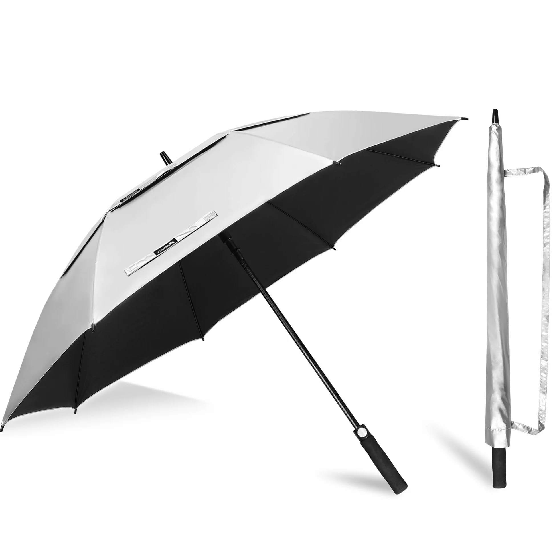 ZOMAKE Parasol golfowy UV 68 cali Upf 50+ Wiatroodporny Samootwierający Wentylowany Czarny