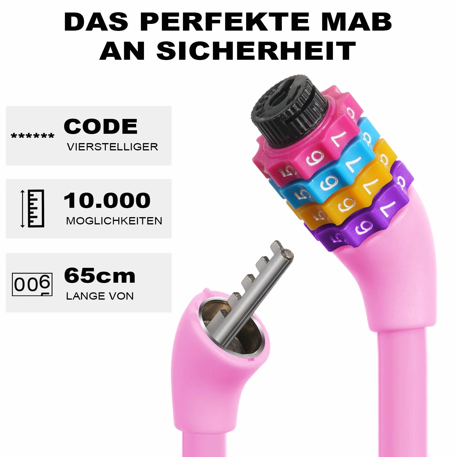 Ainiv Zamek rowerowy 65 cm blokada rowerowa kabel antykradzieżowy 4 cyfry Smart Code różowy