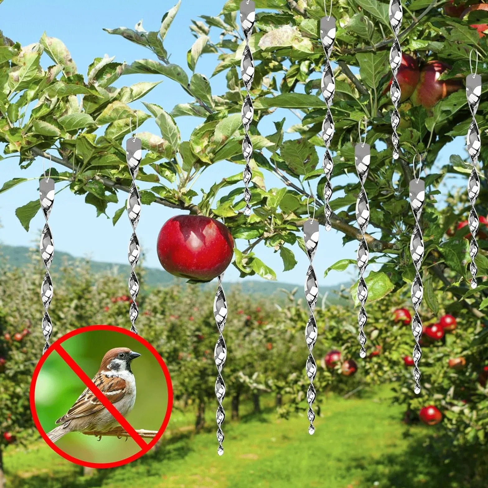Catelves Odstraszacz ptaków, 12 sztuk, odblaskowe, odstraszające ptaki, ptaki, jaskółki, ptaki na balkon, spirala wiatrowa, odstraszanie wron (srebrne)