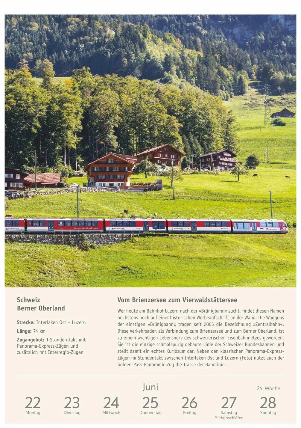 Zugreiselust Wochen-Kulturkalender 2026 - 53 unvergessliche Reiseerlebnisse: Jede Woche mit dem Zug durch Länder, Städte und Regionen: Foto-Wandkalender mit vielen Infos für Eisenbahn-Freunde