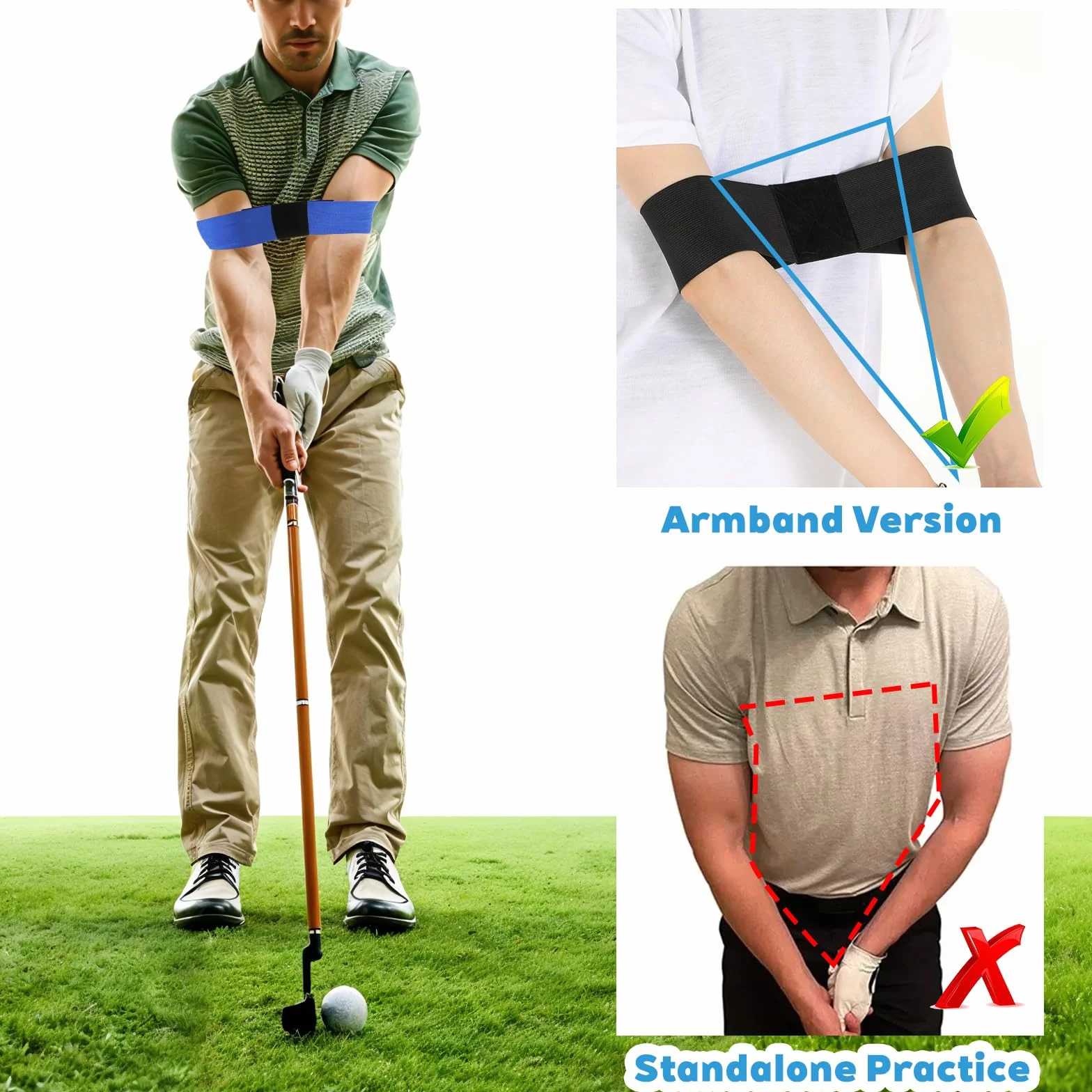 Elastyczny trener huśtawki golfowej, pasek do golfa swing, 3 sztuki, czarny/biały
