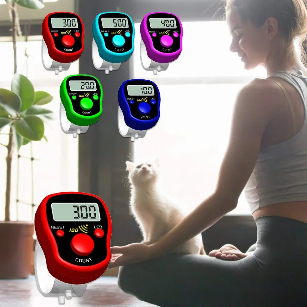 Random Color Finger Counter Digital LED Electronic Handheld Tally Counter Clicker Finger Ring Golf Digit Stitch Marker