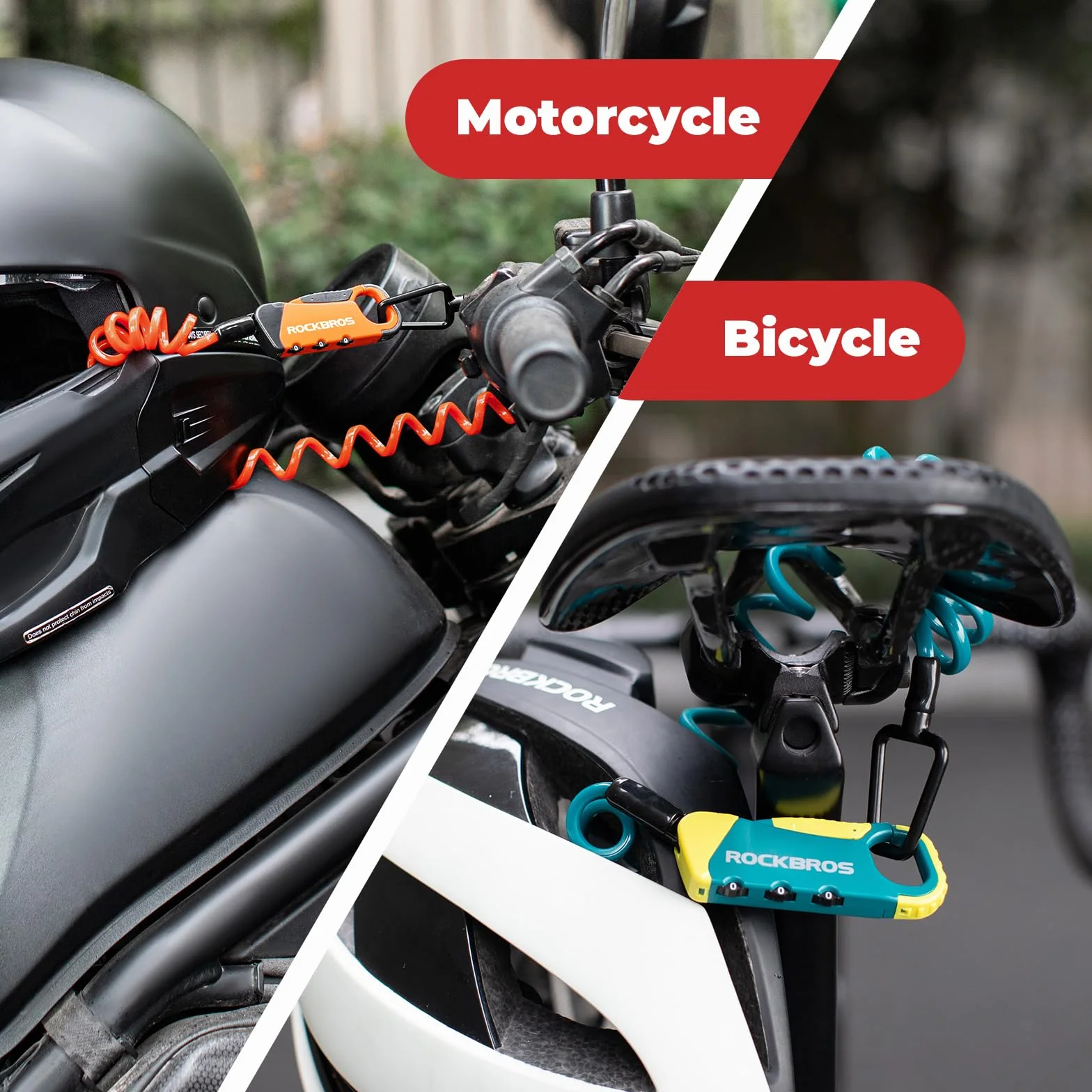 ROCKBROS 150 cm zamek do kasku, przenośny zamek szyfrowy o wysokim poziomie bezpieczeństwa z 3-cyfrowym kodem, do rowerowego kasku motocyklowego, wózka, skutera