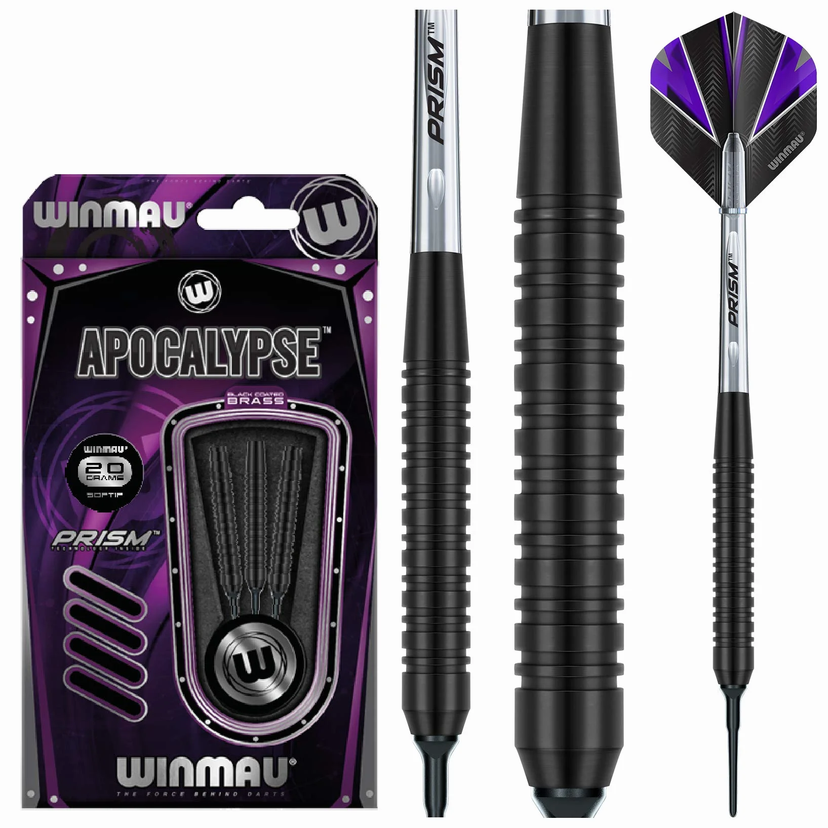 Winmau Apocalypse Brass Softip zestaw rzutek do darta z piórami i trzonkami