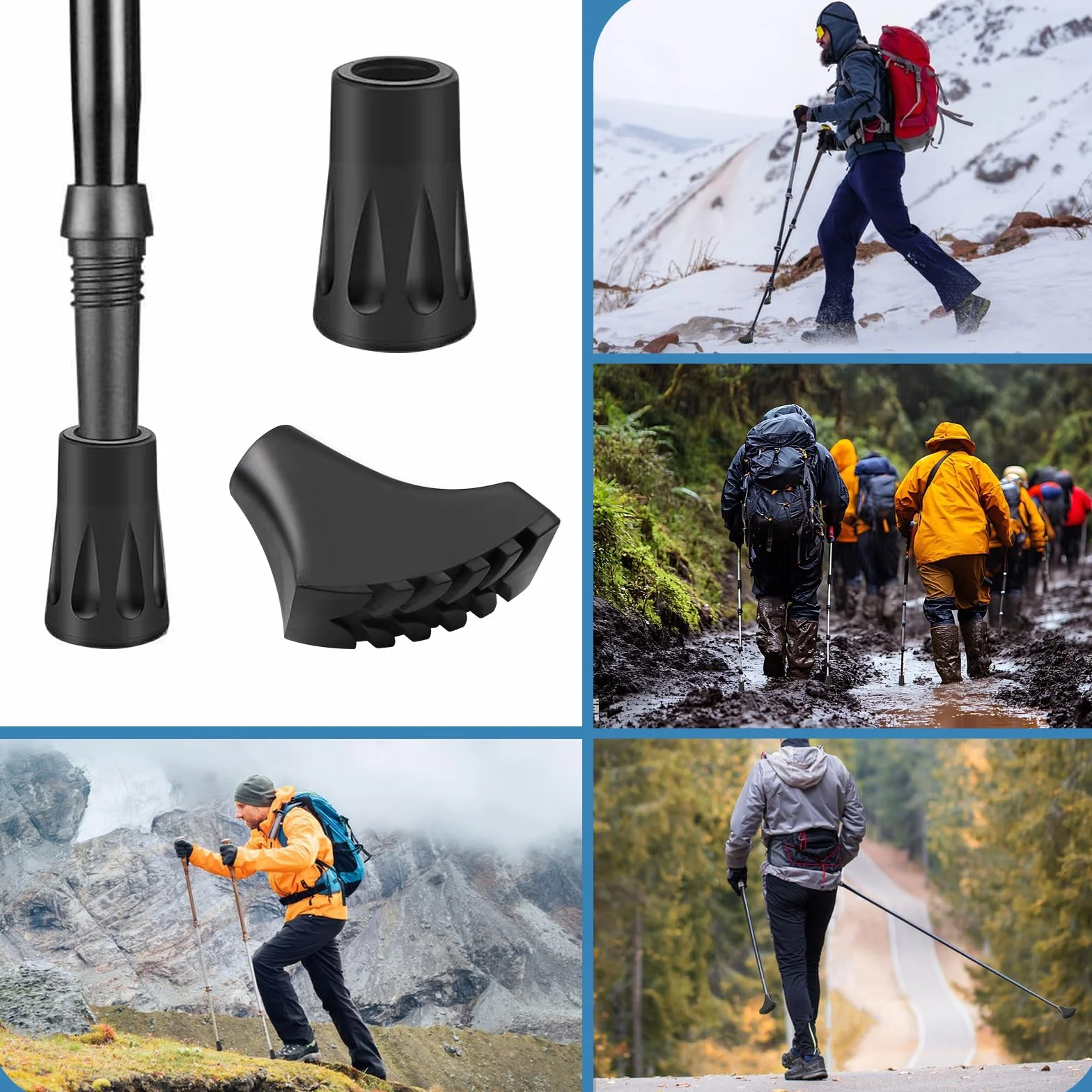 12 sztuk gumowych odbojników do chodzenia, gumowe, 11 mm, gumowe, amortyzacja, antypoślizgowe kijki trekkingowe, do kijków trekkingowych, asfaltu, żwiru, gór, wędrówek