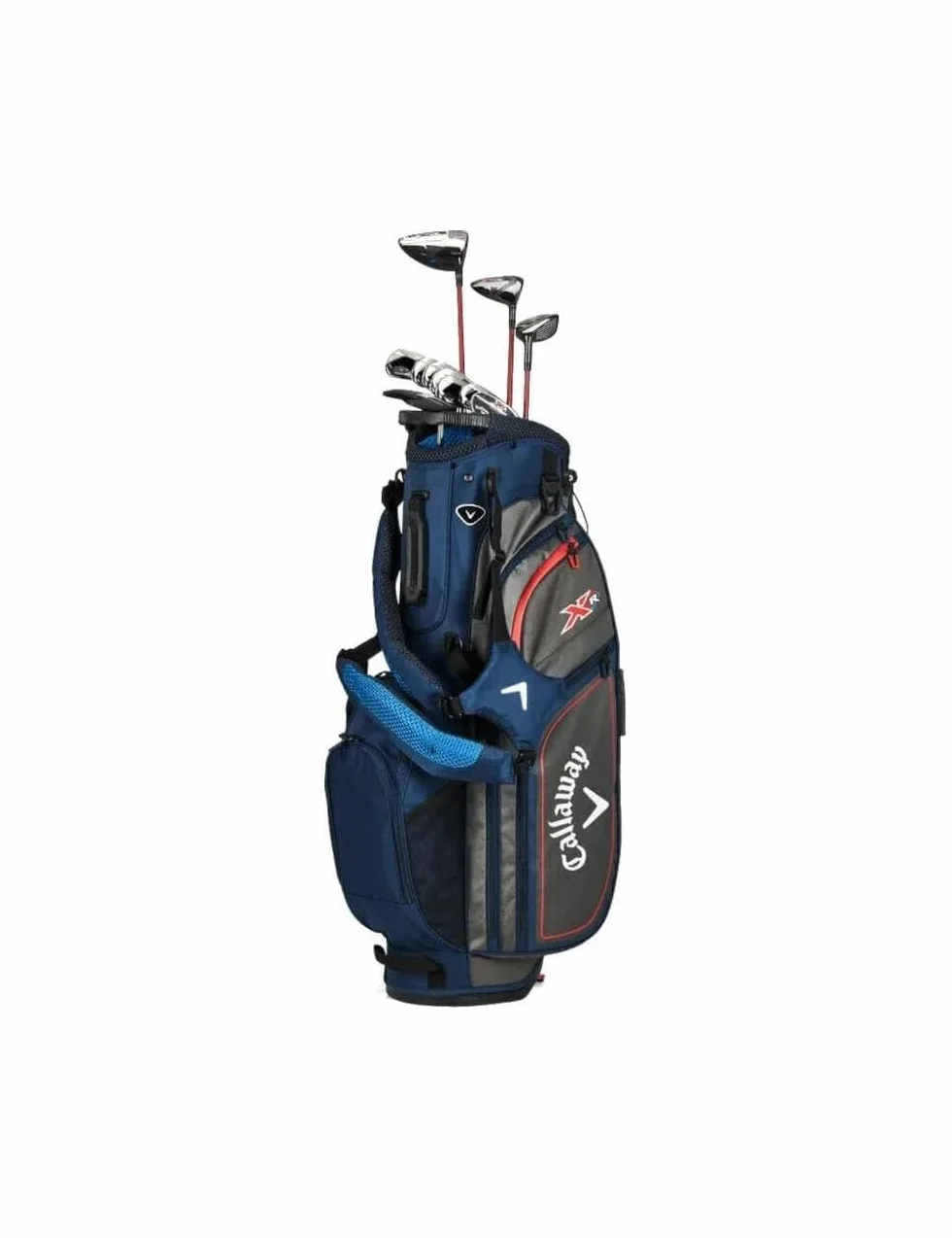 Callaway Golf XR 13-częściowy męski kompletny zestaw prawa ręka regularny stalowy niebieski czerwony