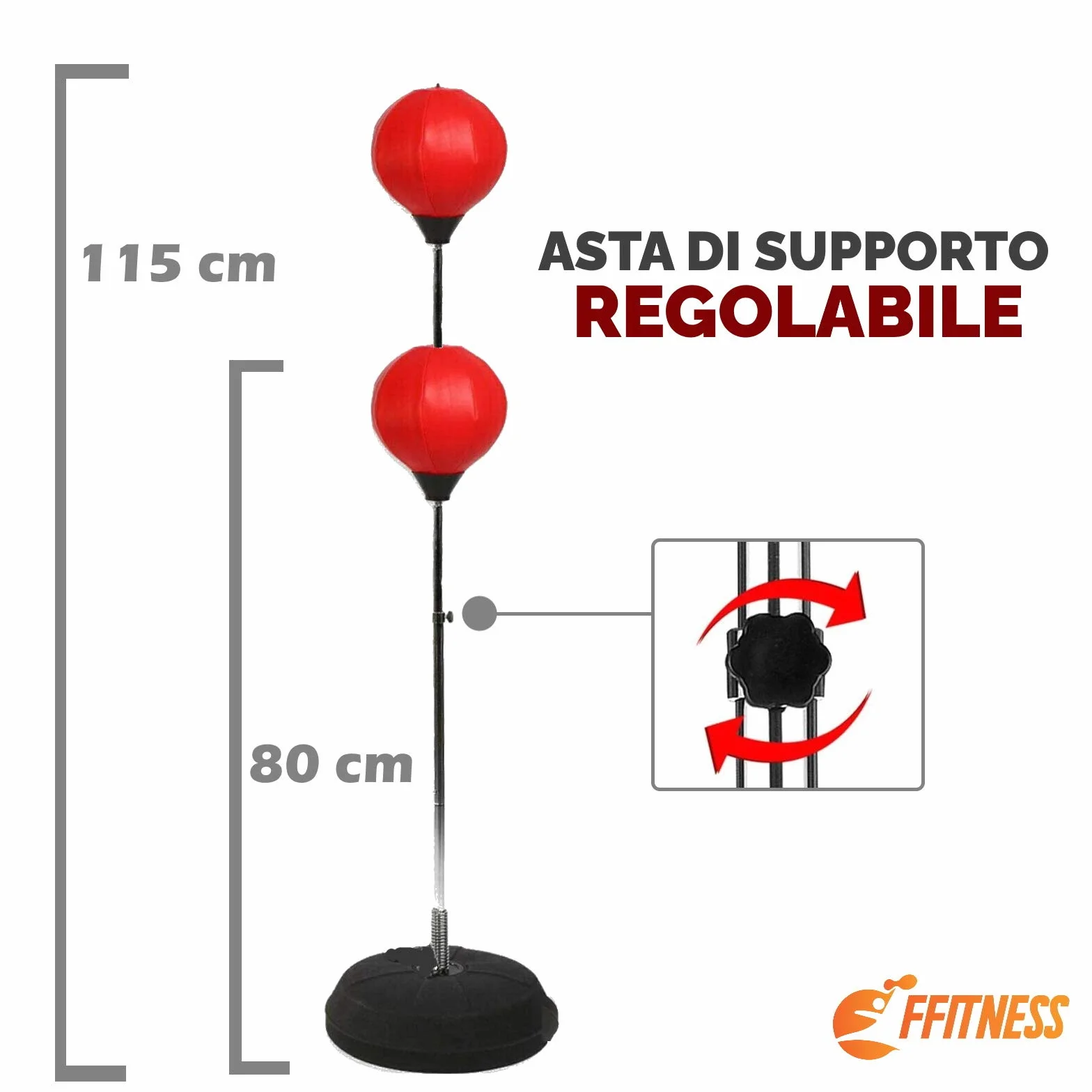 FFitness Punching Ball dla Młodzieży z Wypełnianą Podstawą i Regulowanym Drążkiem, Worek do Boksu Treningowego
