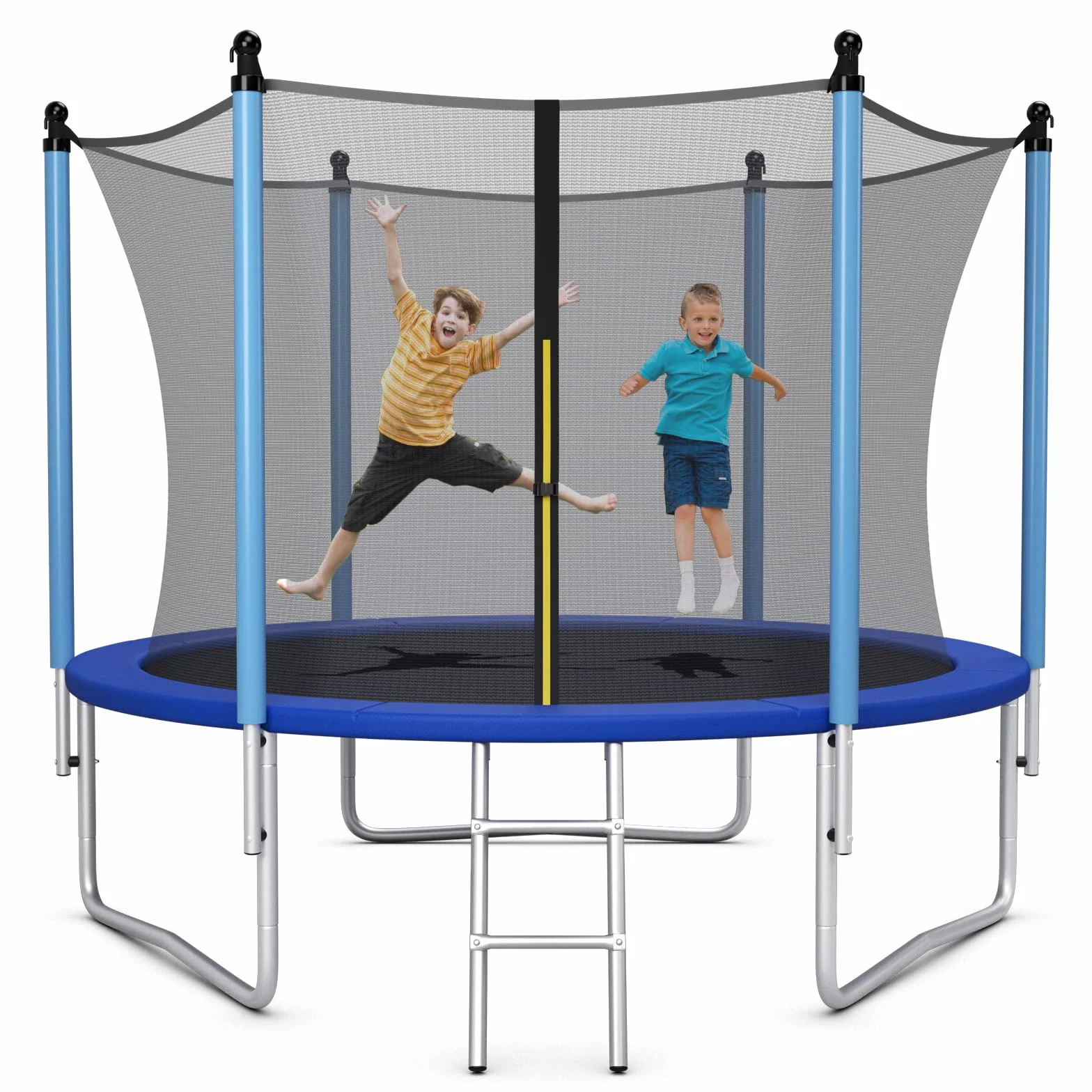 COSTWAY Trampolina ogrodowa Ø 244/305/366/427 cm, z certyfikatem GS, trampolina dziecięca z drabinką, siatką zabezpieczającą i osłoną krawędzi, kompletny zestaw do ogrodu, na zewnątrz