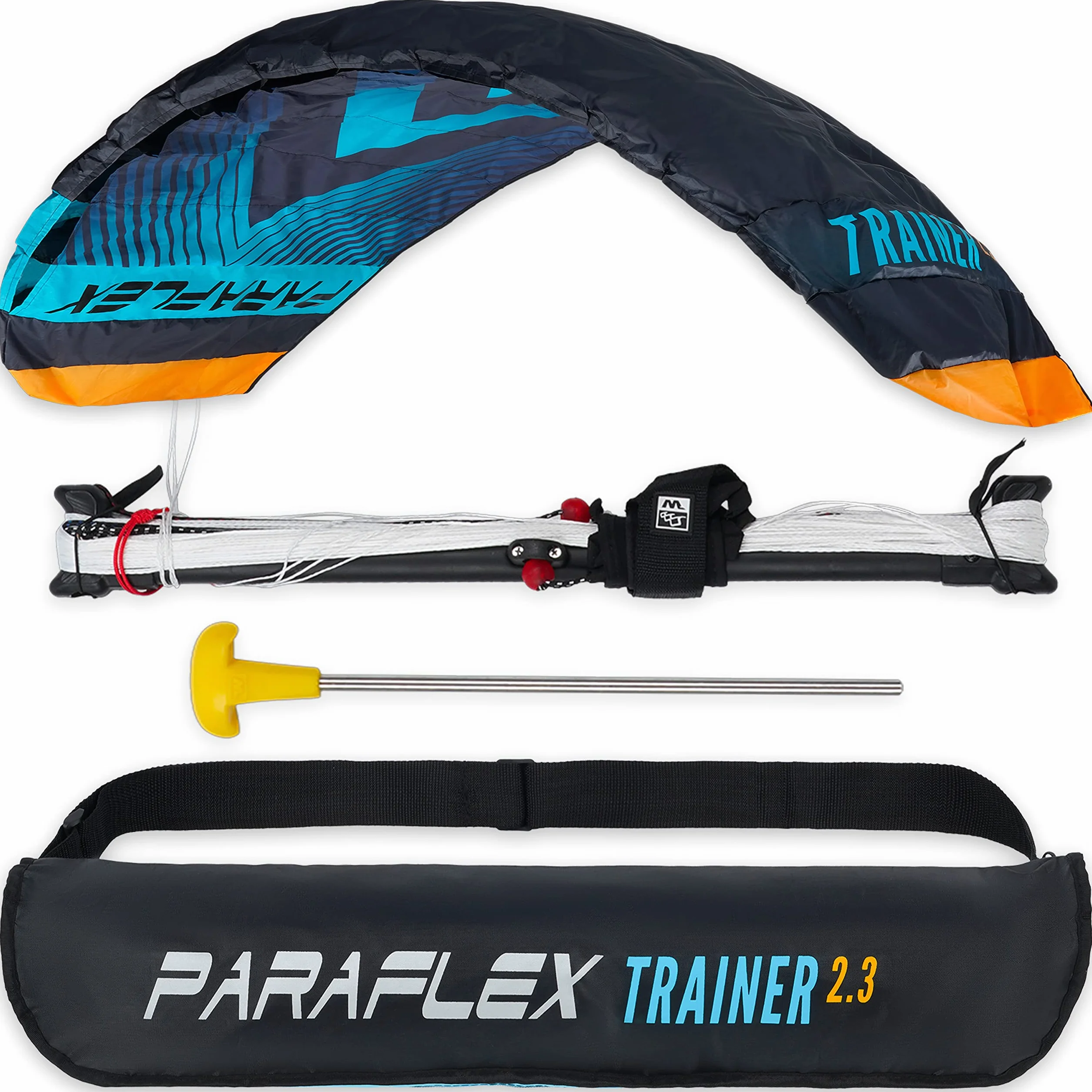 Wolkenstürmer® Paraflex Trainer 3 l 2,3 (turkusowy) - latawiec gotowy do lotu 230 cm z drążkiem treningowym, latawiec i windtrainer