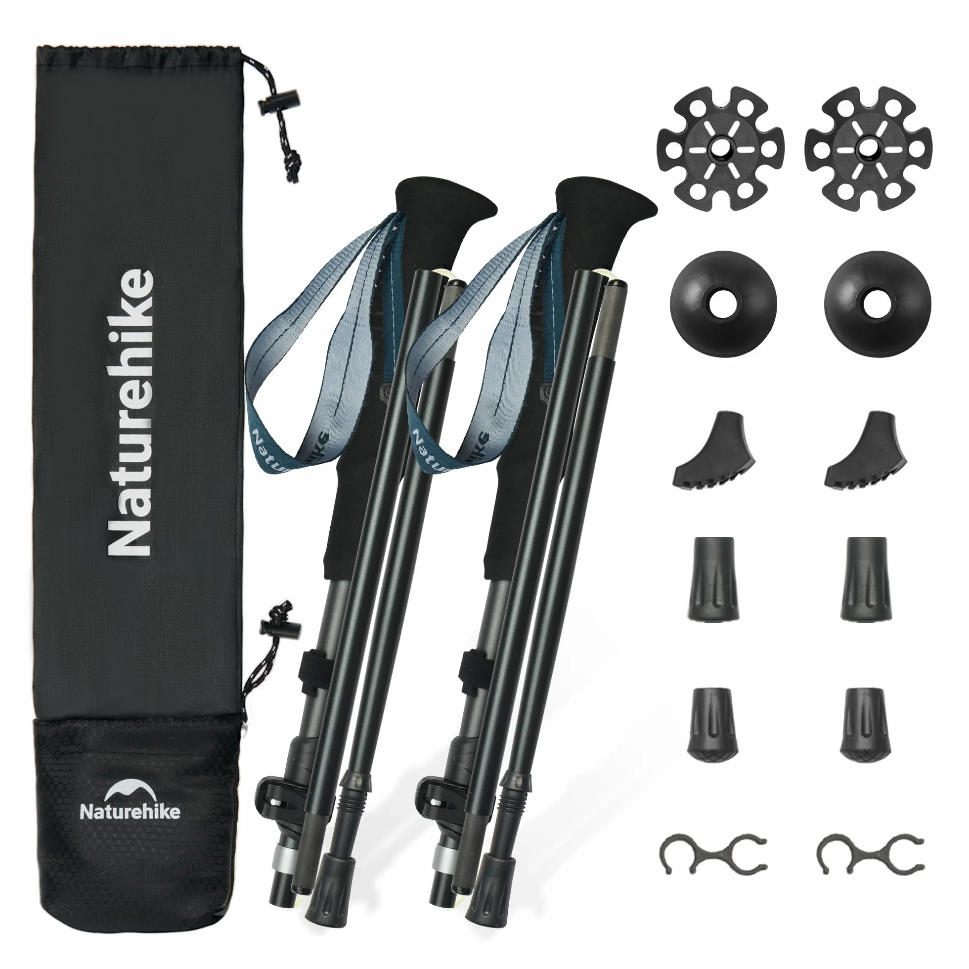 Naturehike Kijki trekkingowe, ultralekkie, składane, 115-135 cm, kijki trekkingowe 7075, aluminiowe kijki trekkingowe dla kobiet i mężczyzn (czarne)