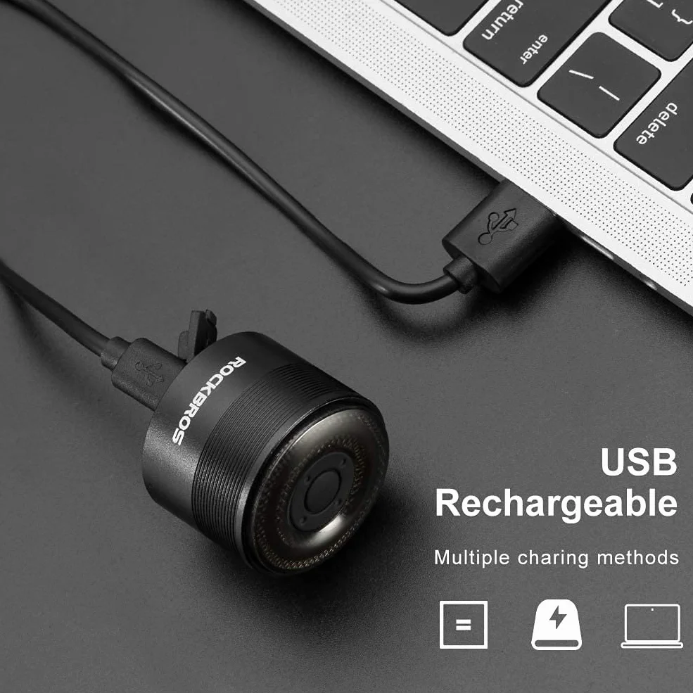 ROCKBROS Światło Tylne na Rower, USB Ładowanie, IPX5 Wodoodporność, 5 Trybów Oświetlenia, 7 Kolory Oddechowych Błyskach, Trwałe, 2 Rodzaje Montażu, do Większości Rowerów, Łatwe w Montażu