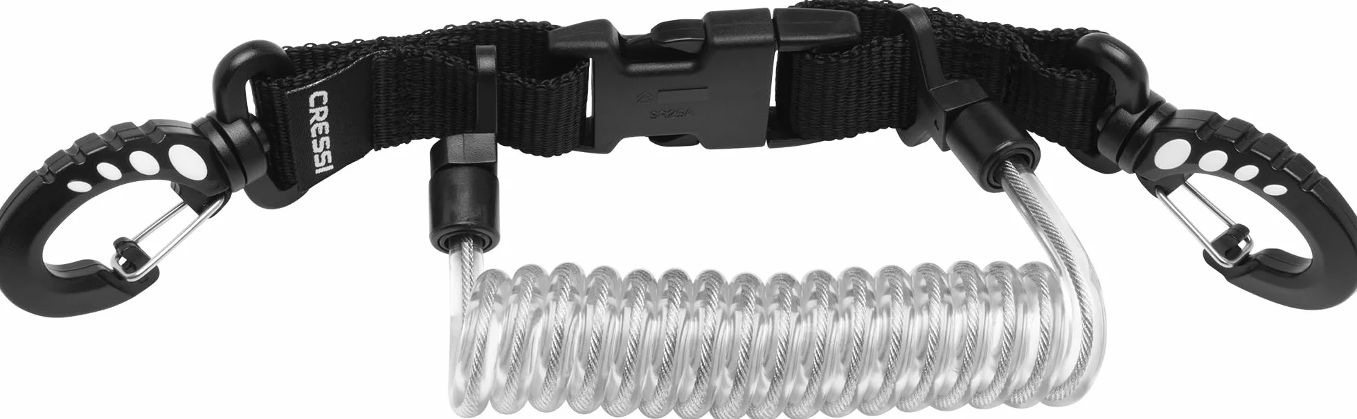 Cressi Lanyard elastyczny kabel spiralny do nurkowania czarny przezroczysty 2 karabińczyki