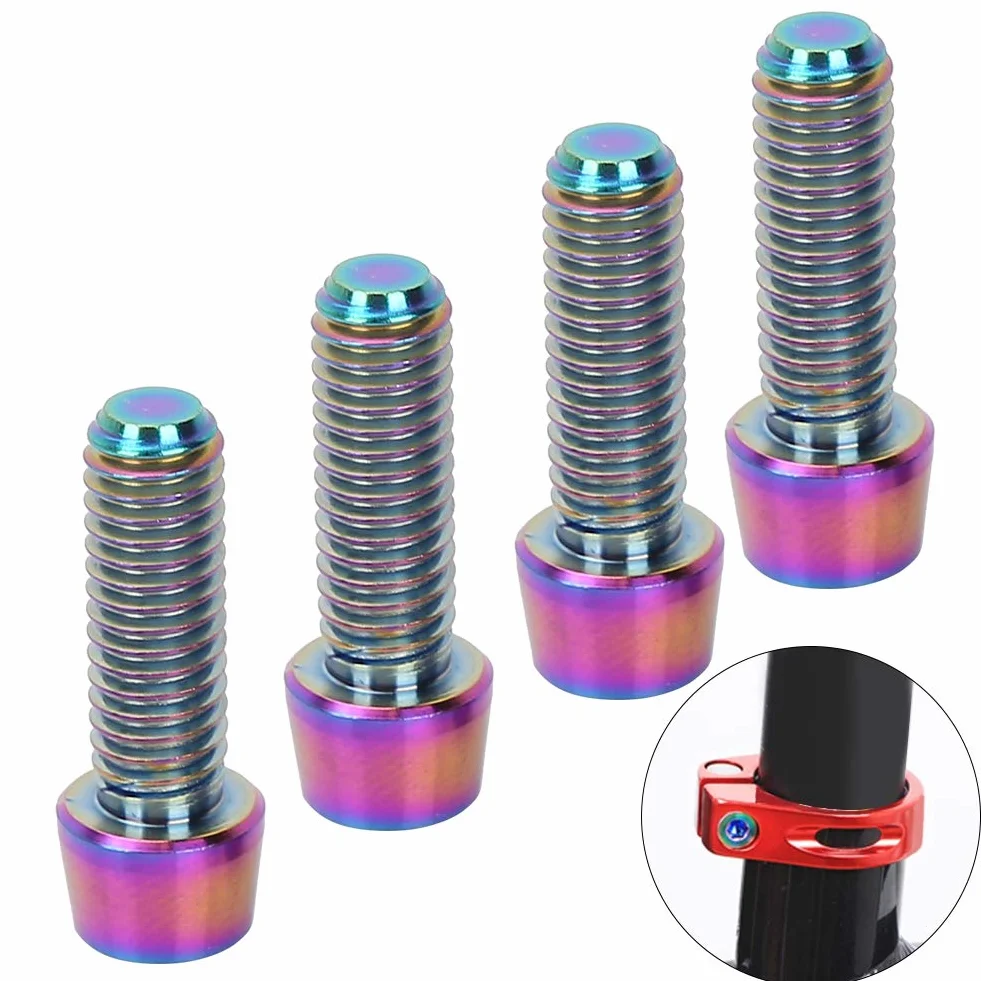 Śruby do dźwigni hamulca, 4 sztuki, M6 x 18 mm, ze stopu tytanu, stożkowe śruby do kierownicy roweru górskiego, wspornika kierownicy, sztycy podsiodłowej