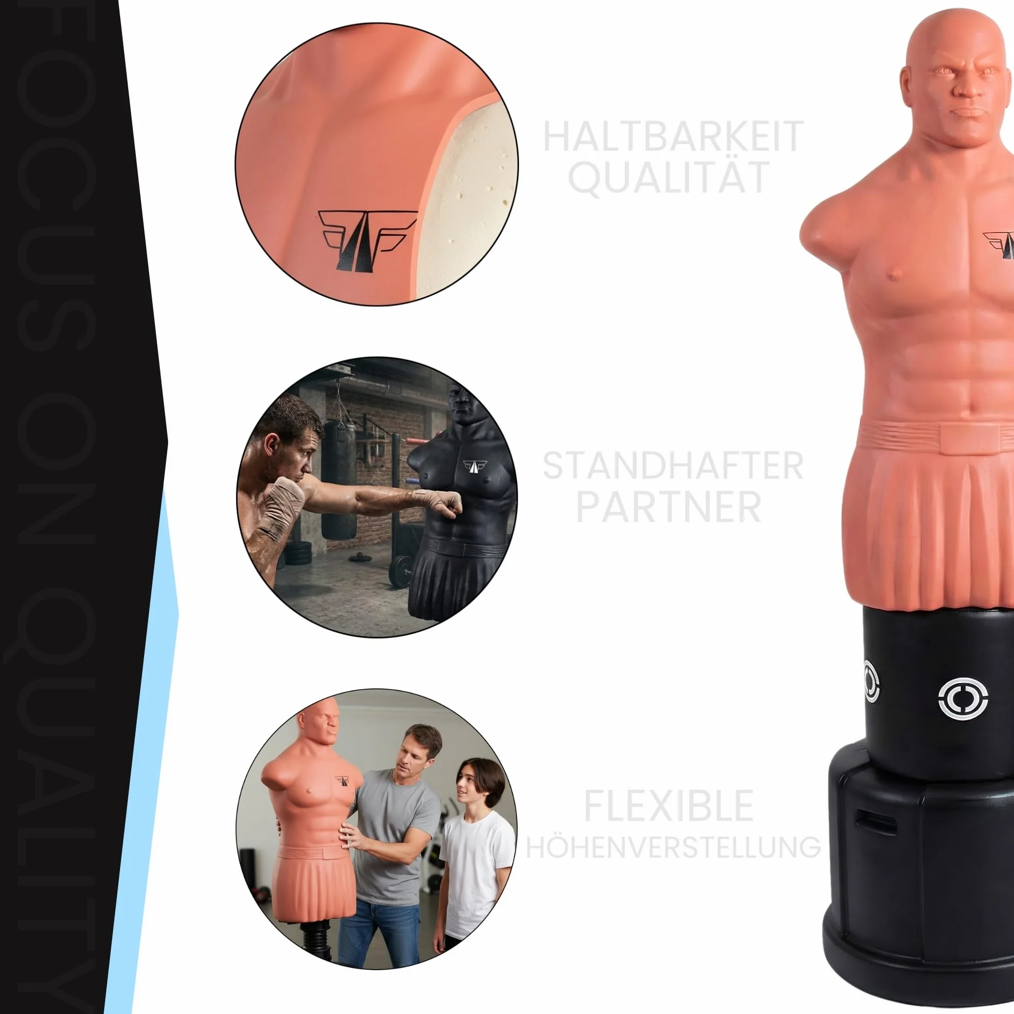FOX-FIGHT Hank Box Dummy worek bokserski stojący manekin bokserski z regulacją wysokości 160-180 cm opcjonalnie z wyściółką Low-Kick