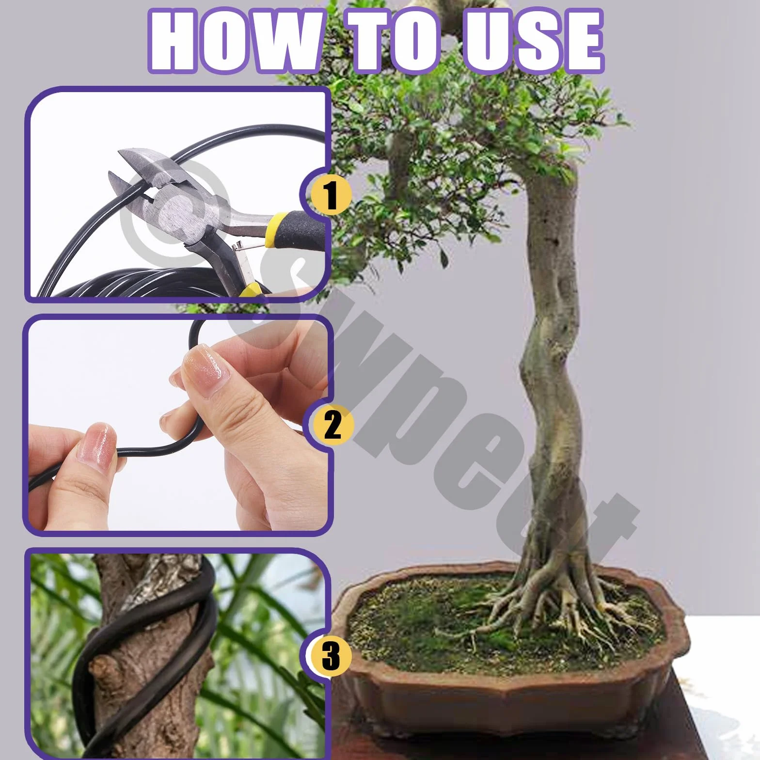 Swpeet 5 szt., 4 rozmiary 1/1,5/2/3 mm przewód treningowy bonsai, łącznie 300 m, z obcinaczem do drutu, zestaw narzędzi do bonsai z drutu aluminiowego, akcesoria bonsai do drzew bonsai, do wnętrz