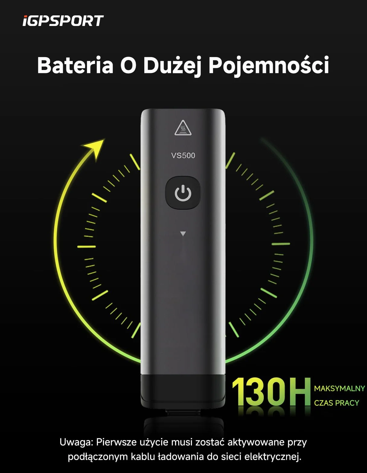 iGPSPORT VS500 Przednie Światła Rowerowe 500 Lumenów, Bateria 3000 mAh, USB-C