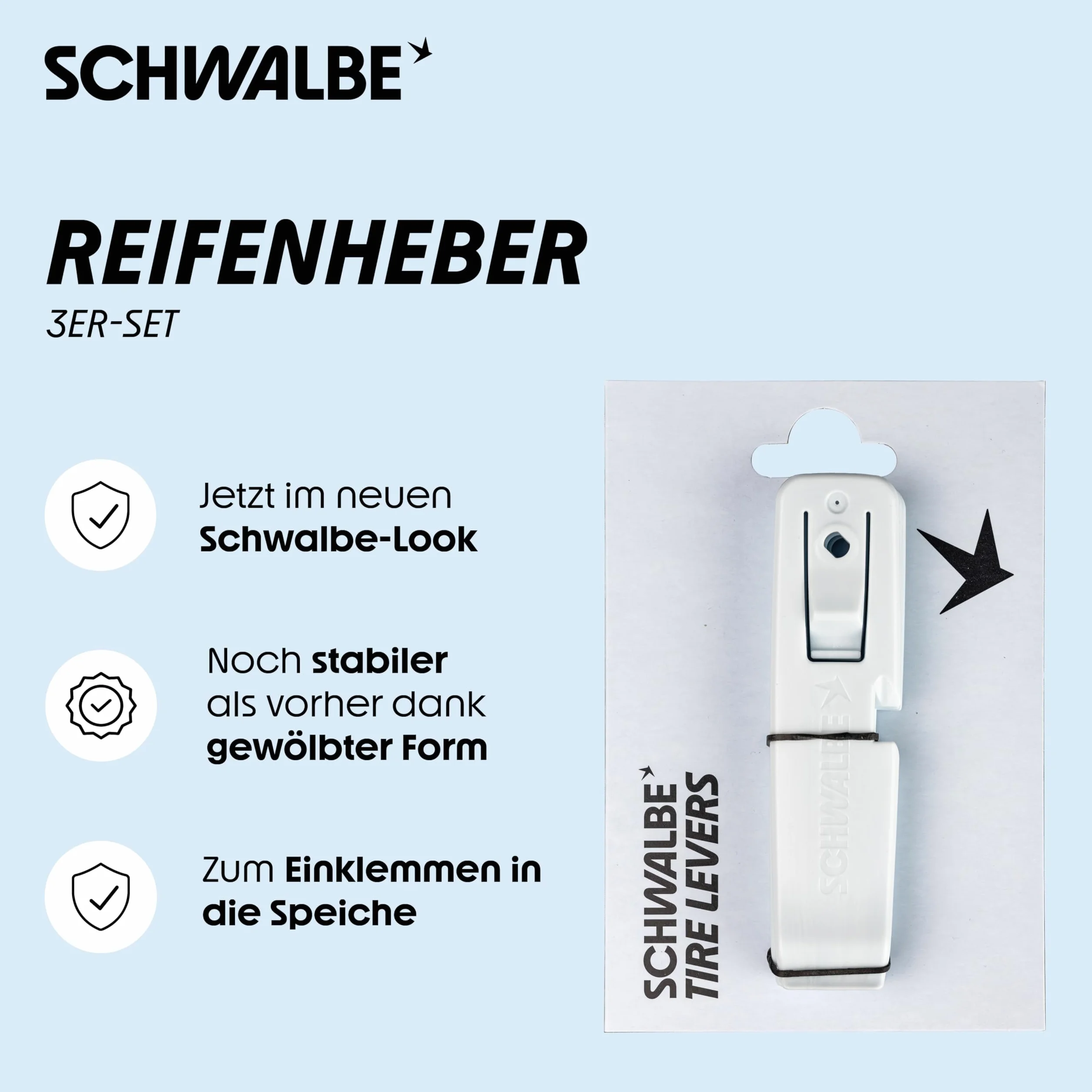 Schwalbe Bicycle Tire Lever Set of 3 with Integrated Clamping Function and SV Valve Wrench