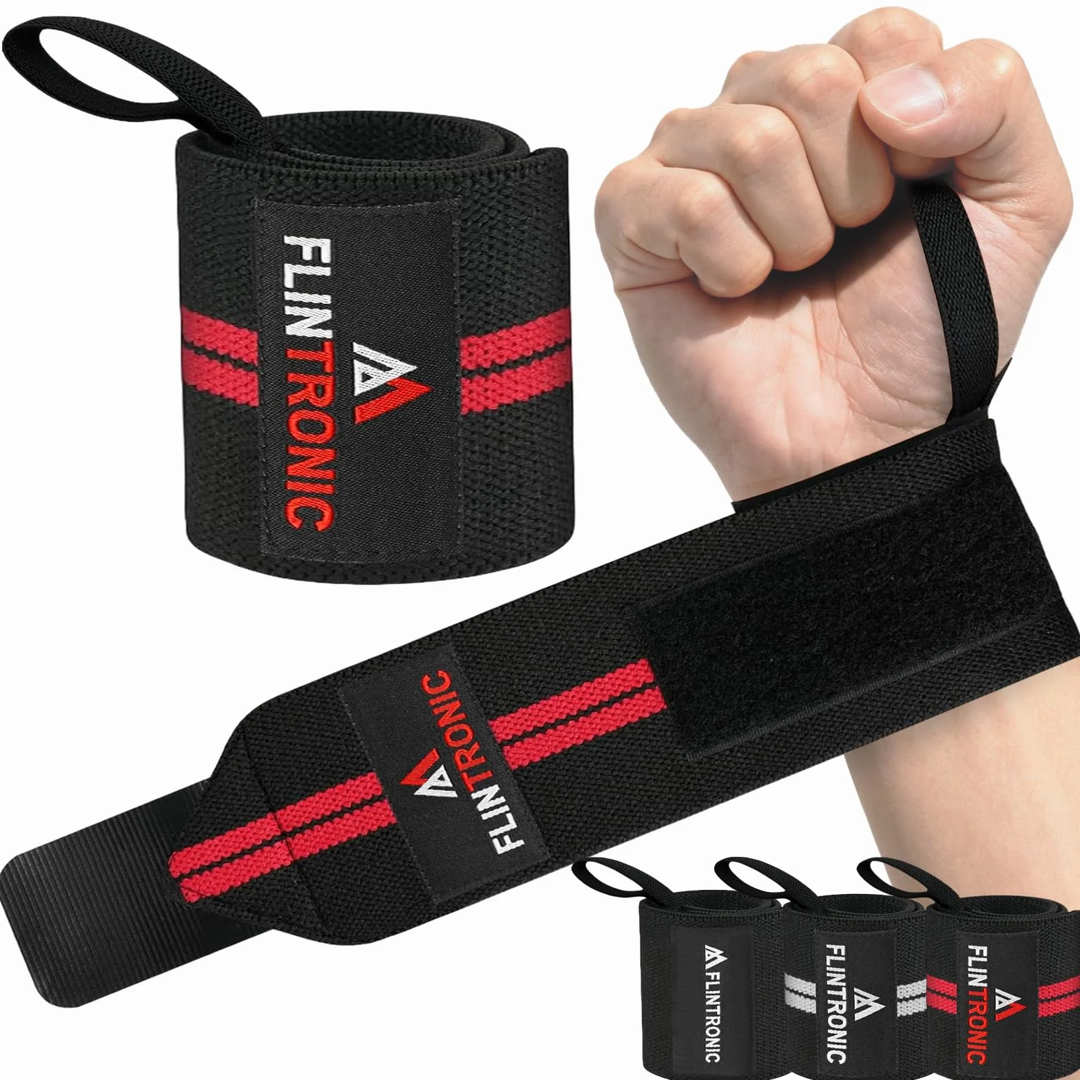 Flintronic Bandaż na nadgarstek do fitnessu, zestaw 2 sztuk, regulowany z otoczką na kciuk, bawełniany