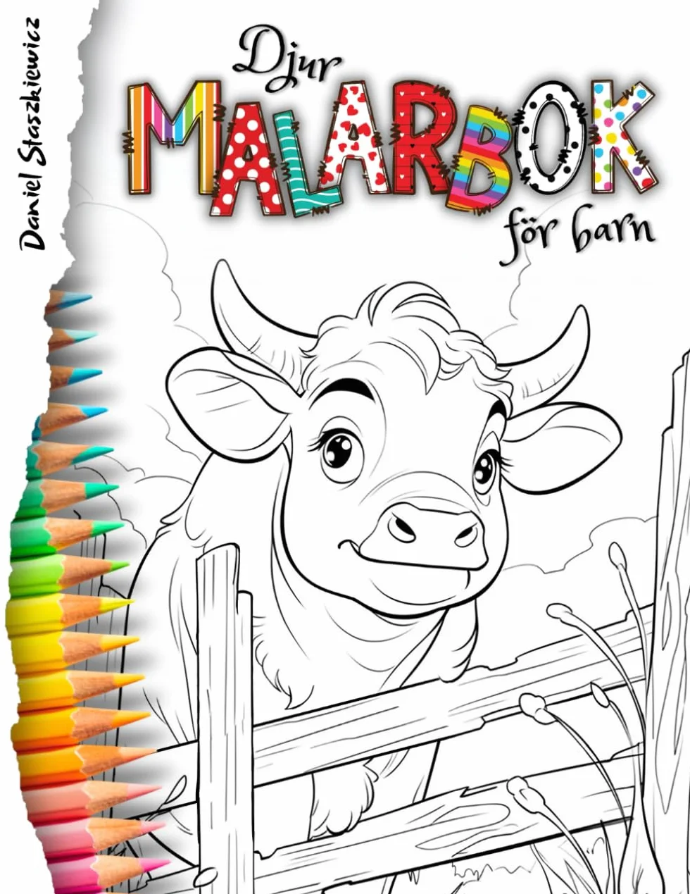 djur målarbok för barn: Fantastiska och unika djur illustrationer att färglägga för förskolebarn, pojkar och flickor.färglägg, Giraff,Elefant,Varg,katt,hund och många fler djur