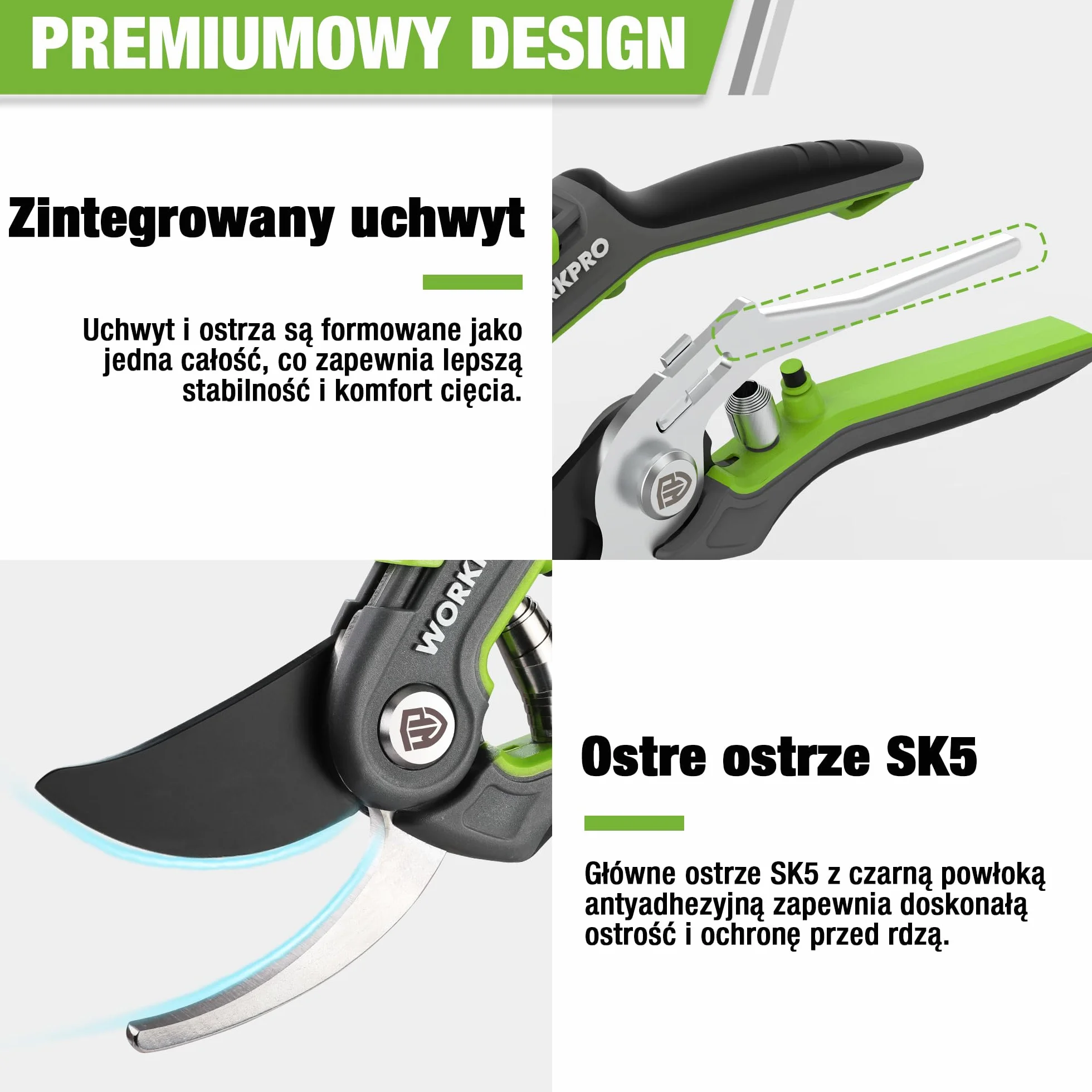 WORKPRO SK5 Bypass 2-Częściowy Zestaw Narzędzi Ogrodowych, Sekator 210 mm, Nożyce 160 mm Do Gałęzi, Kwiatów, Owoców, Roślin, Drzew i Róż