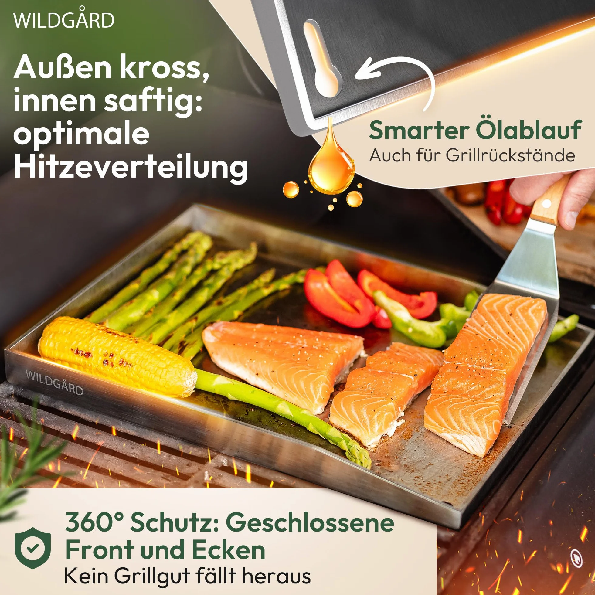 Plancha płyta grillowa z grubej i odpornej na rdzę stali nierdzewnej – 35 x 25 cm – płyta grillowa nadaje się do grilla gazowego BBQ i grilla na węgiel drzewny + 2 x szpatułki do grilla i 5