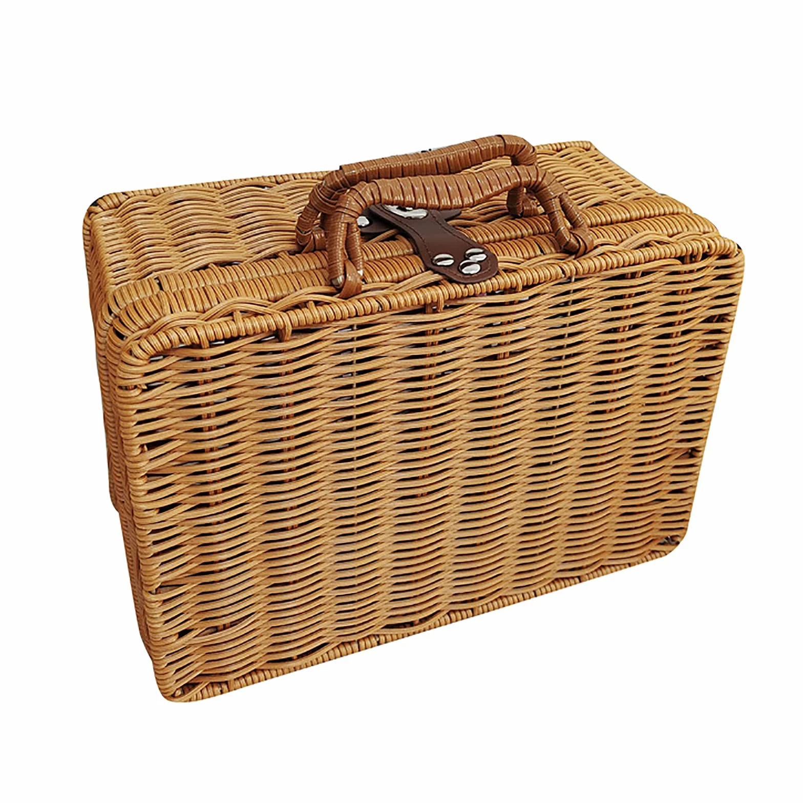 Rattanowy Kosz do Przechowywania Walizek, Plastikowa Walizka Wiklinowa Retro, Ręcznie Tkane Kosze Odbiorcze z Uchwytami, Rustykalne Kosze Wiklinowe, Wiklinowy Kosz Piknikowy na(29,5 x 21 x 12 cm)