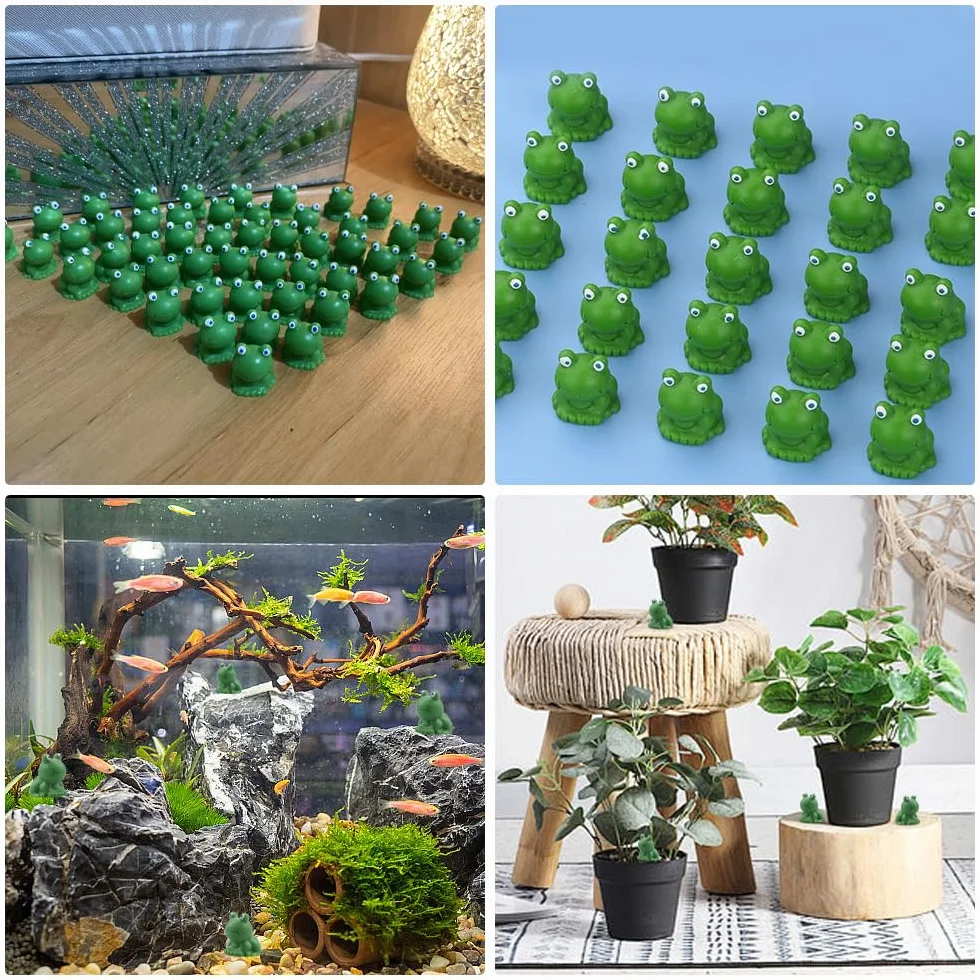 100 Pezzi Mini żaby, Mini żaby z żywicy, śliczne małe żaby zabawki, Mini żabie figurki do dekoracji ogrodu krajobraz akwarium doniczki DIY (zielony)