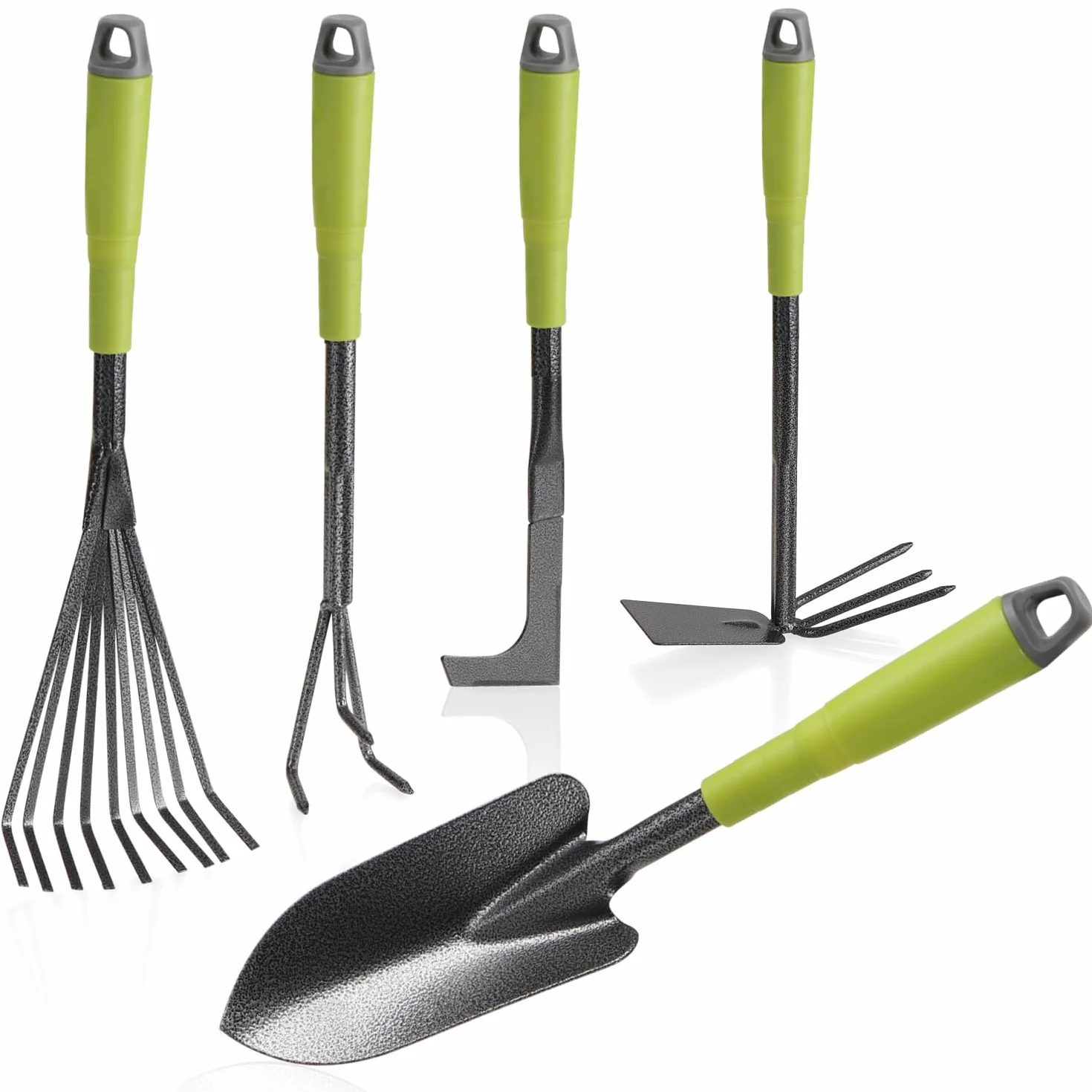 COM-FOUR® 5-czesciowy zestaw narzedzi ogrodowych - zestaw ogrodowy z podwójna motyka, malym kultywatorem, skrobaczka do fug, grabiami recznymi, kielnia
