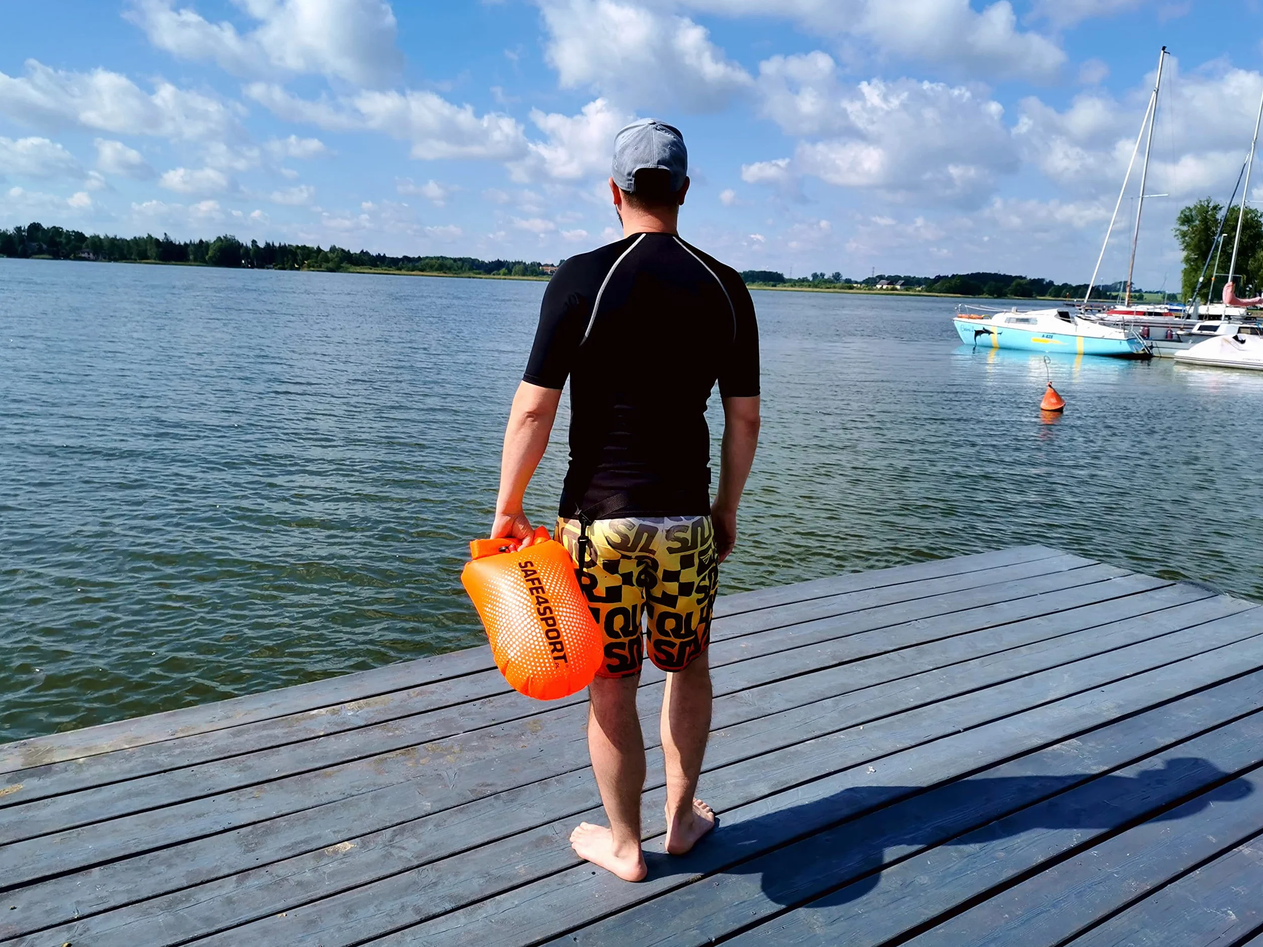 SAFE4SPORT PerfectSwimmer - dmuchana bojka asekuracyjna do pływania - boja pływacka z kieszenią na rzeczy 20L