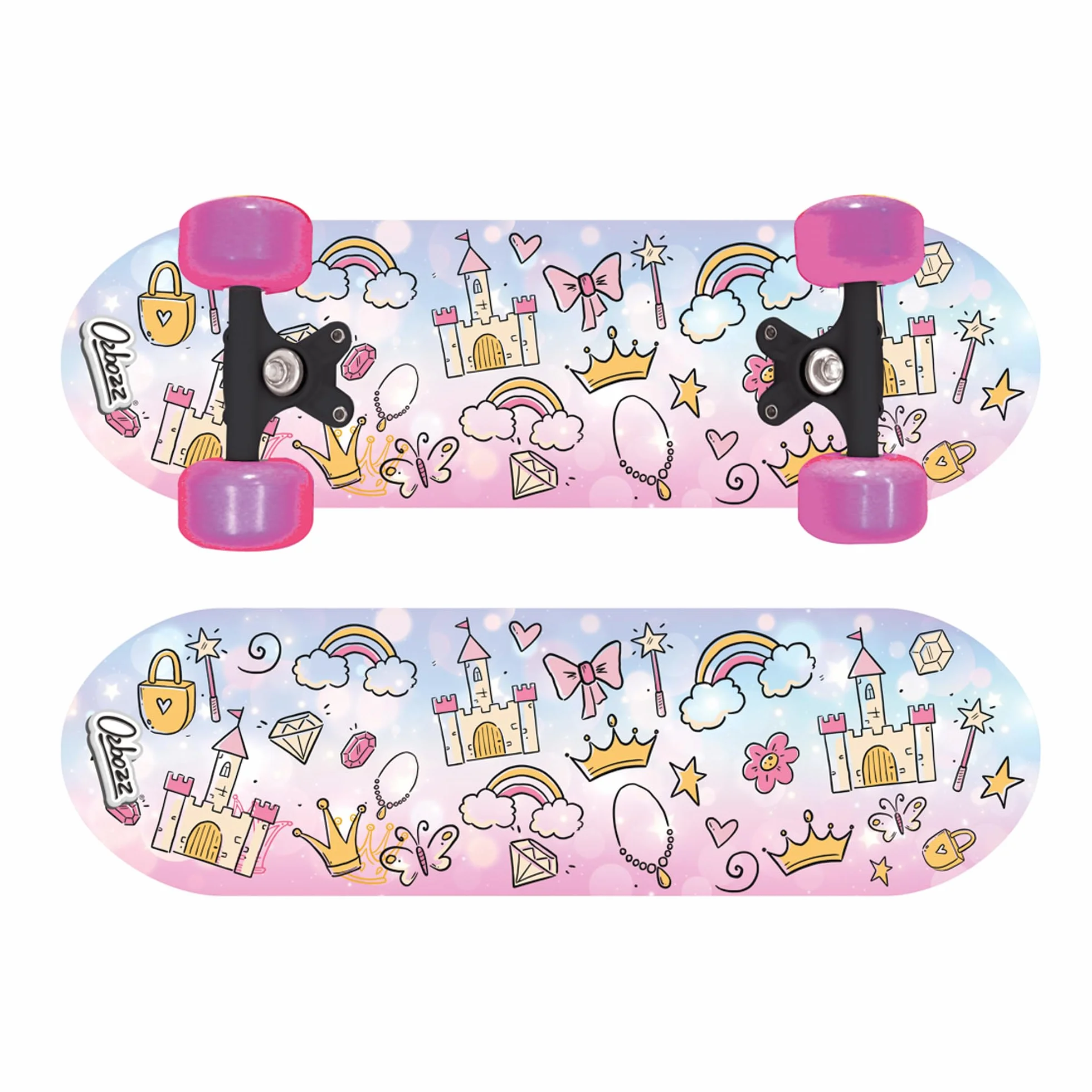 Ozbozz: 17" Skateboard - Princess - Heavy-Duty Flashing Wheels, Anti-Slip Grip, Smooth-Ride Bearings, Wooden Deck, Outdoor Ride-On Toy, Kids Ages 3+
