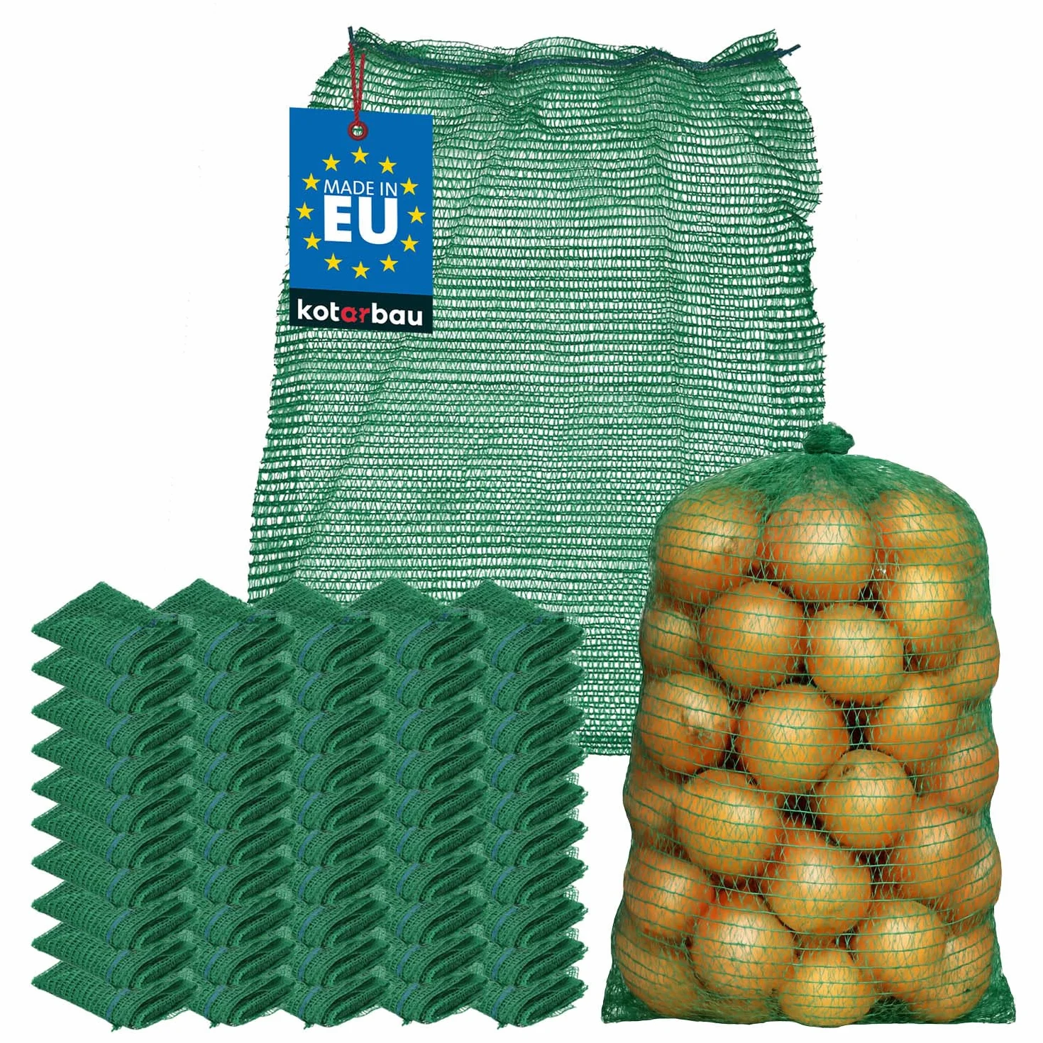 Zestaw 50 worków raszlowych KOTARBAU® – worki na ziemniaki – 40 x 60cm – worki na owoce – 15 kg – polipropylen – siatka na warzywa – worki do przechowywania – na cebulę – ziemniaki – warzywa – zielone