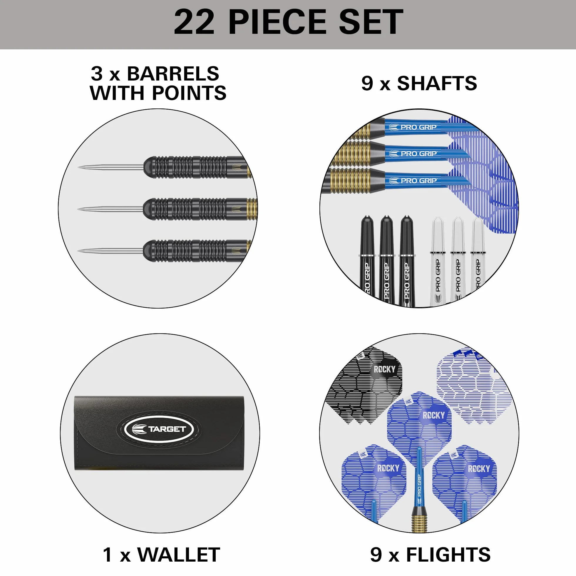 Target Darts Josh Rock Steel Tip Darts, 22G Brass Darts, | Zestaw rzutek Nickel Fixed Point, rzutki dla graczy ze stałymi końcówkami z czarnej stali, profesjonalne akcesoria do rzutek i etui na rzutki