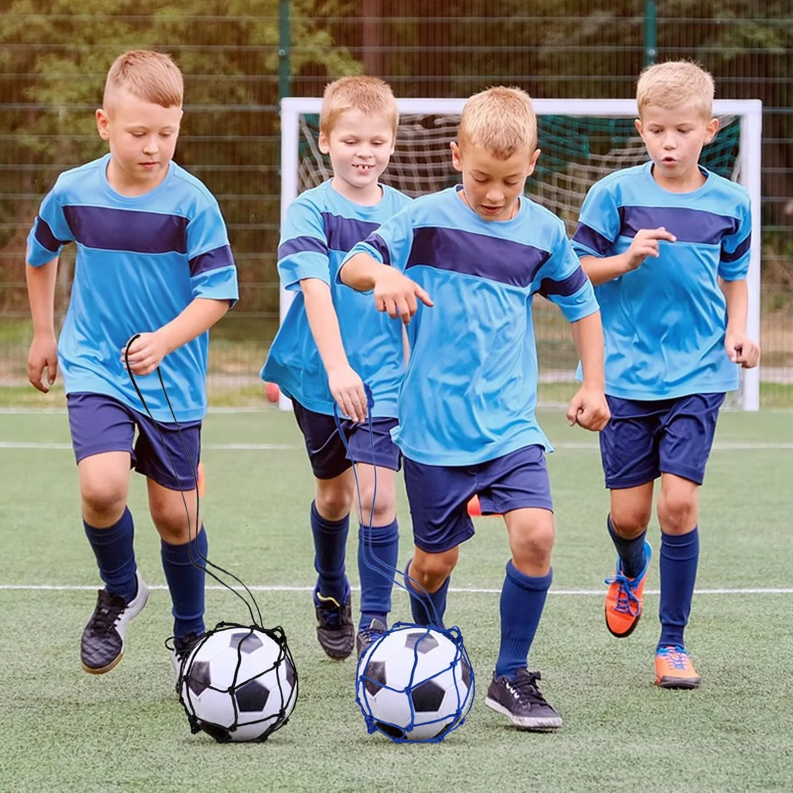 Jeffdad 2 szt. trener piłki nożnej, piłka nożna, siatka kicker, solo, piłka nożna, trening, piłka nożna, bungee, elastyczna siatka treningowa (pasuje do rozmiaru piłki 3, 4, 5)
