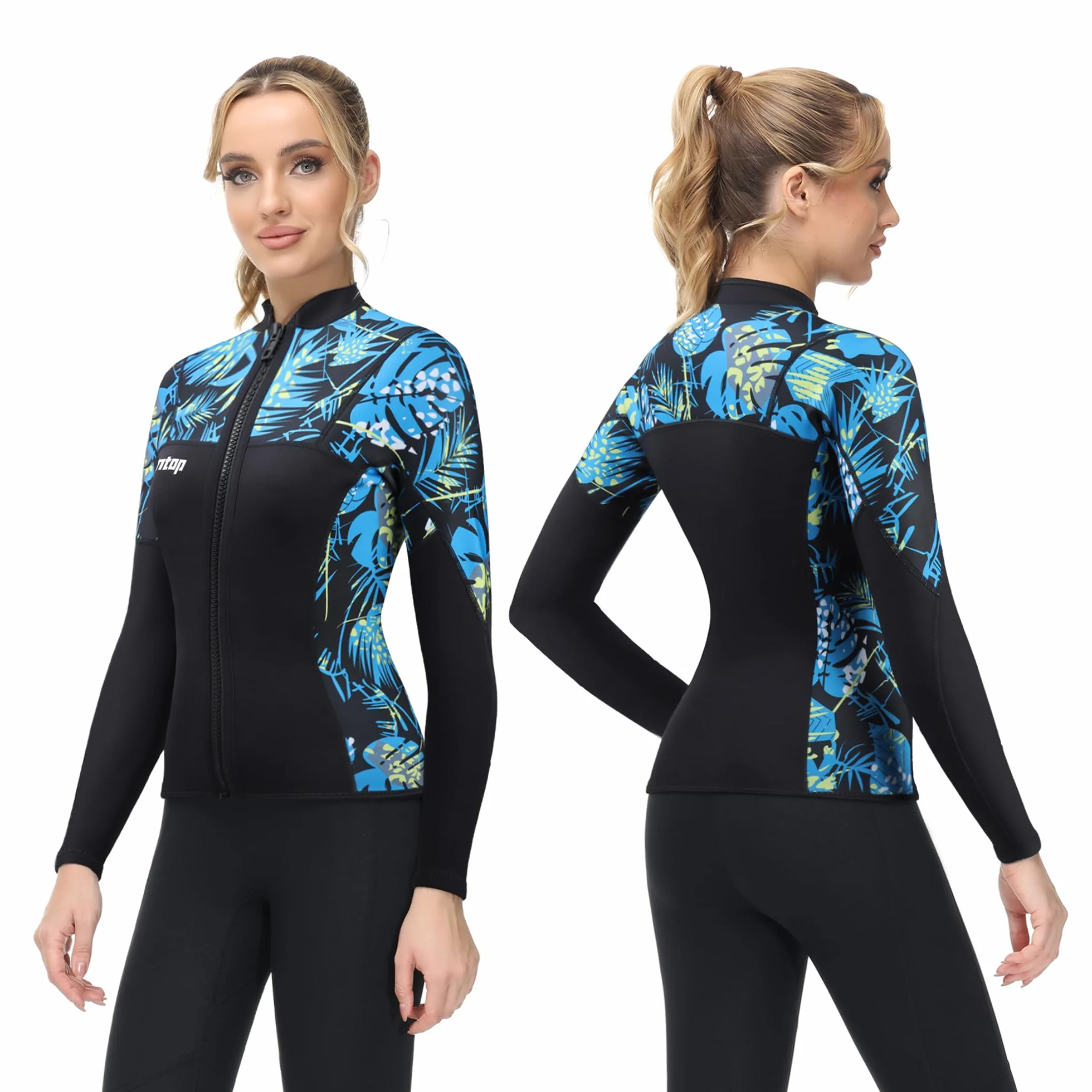 Owntop Kurtka z Mokradła dla Mężczyzn/Kobiet - 2mm Neoprenowa Wetsuit Top z Długim Rękawem z Przodu na Zamek do Nurkowania Surfingu Snorkelingu Pływania