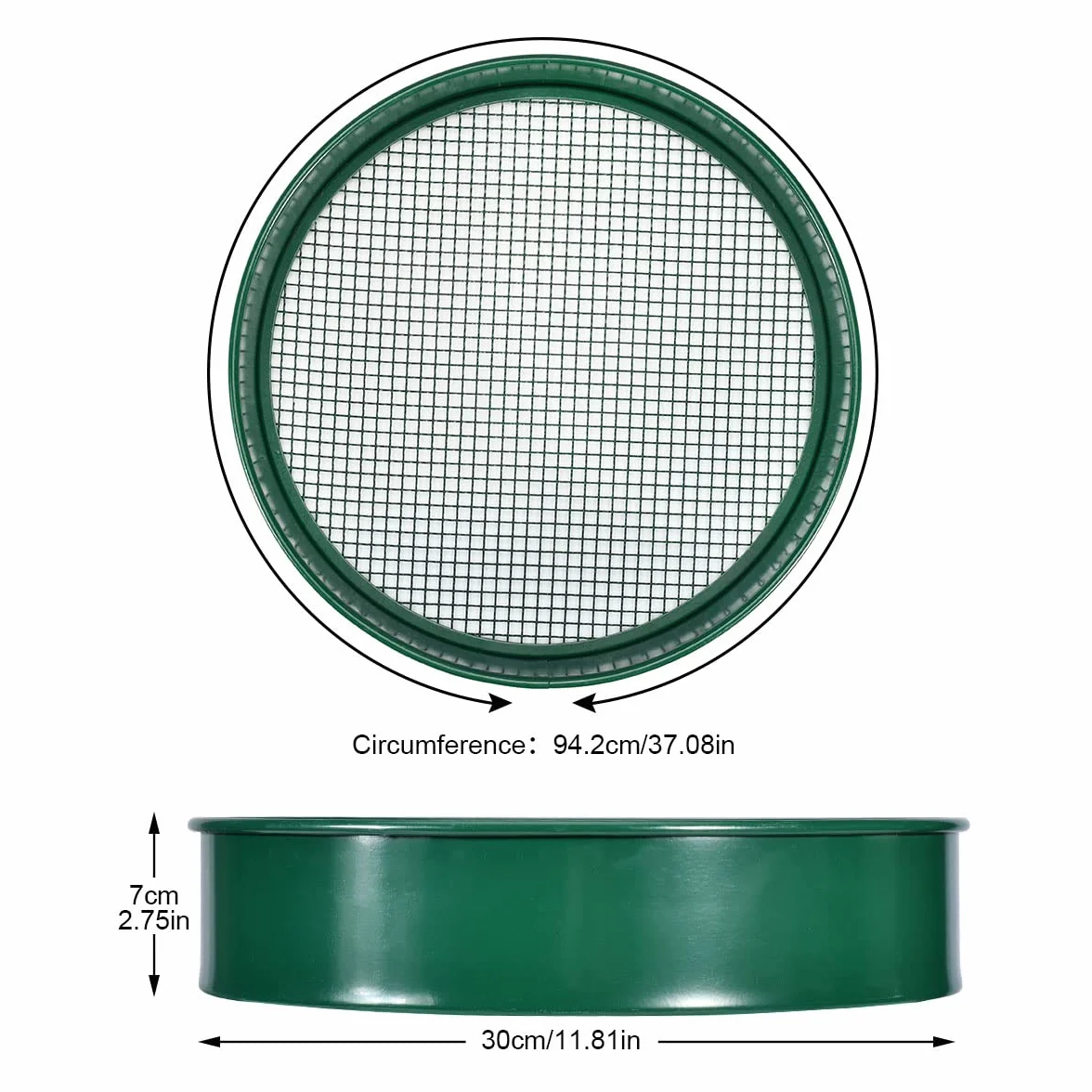 Johgee Sito ogrodowe, sitko do ziemi, rozmiar siatki do zagadek ogrodowych 12 mm/9 mm/6 mm/3 mm, sitko ogrodowe do ziemi i kamieni, duże, wyposażone w łopatkę i grabie