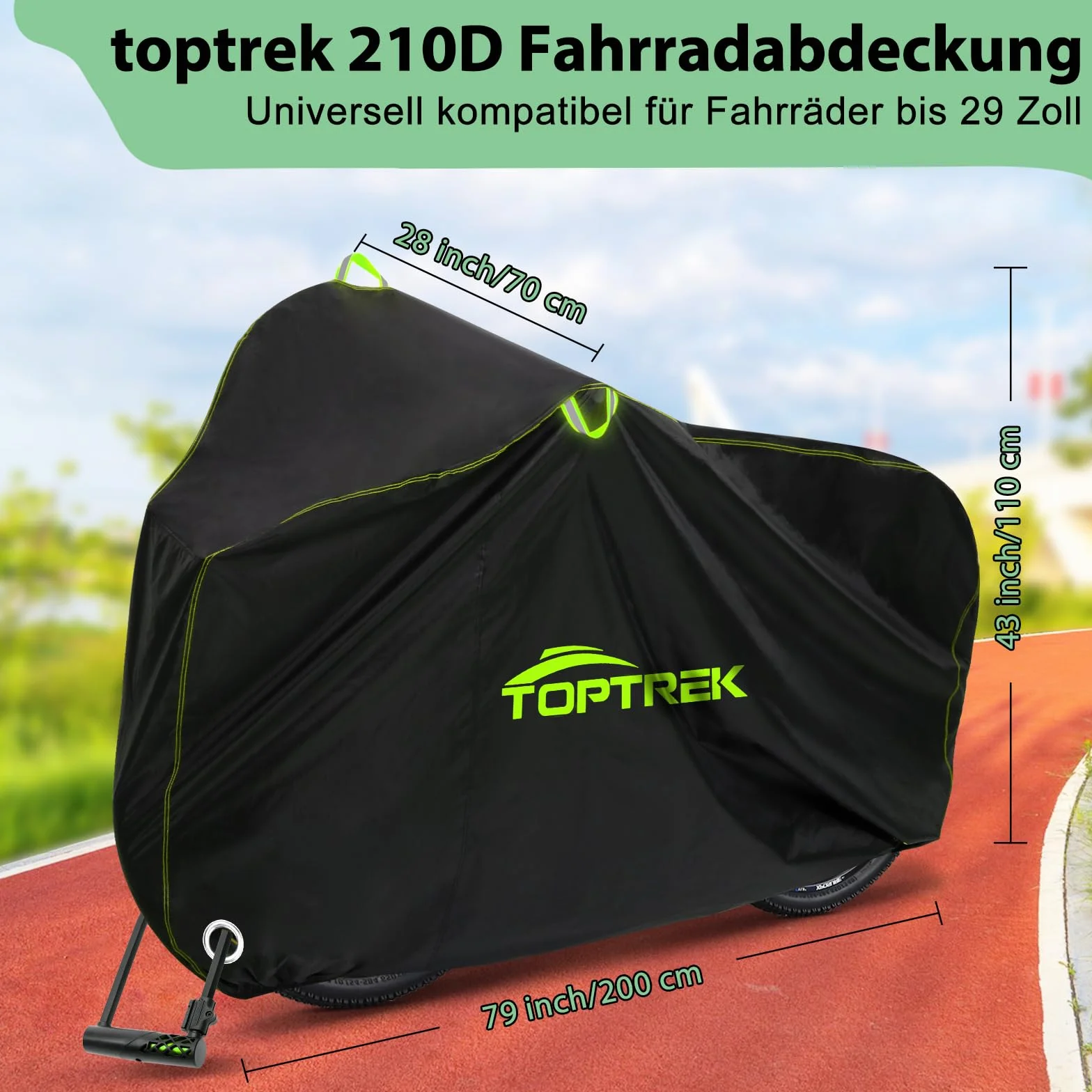 toptrek Pokrowiec na rower, tkanina Oxford 210D, wysokiej jakości plandeka na rower z oczkami, ochrona przed słońcem, odporna na rozerwanie, z workiem (czarna, 200 x 110 x 70 cm, na 1 rower)